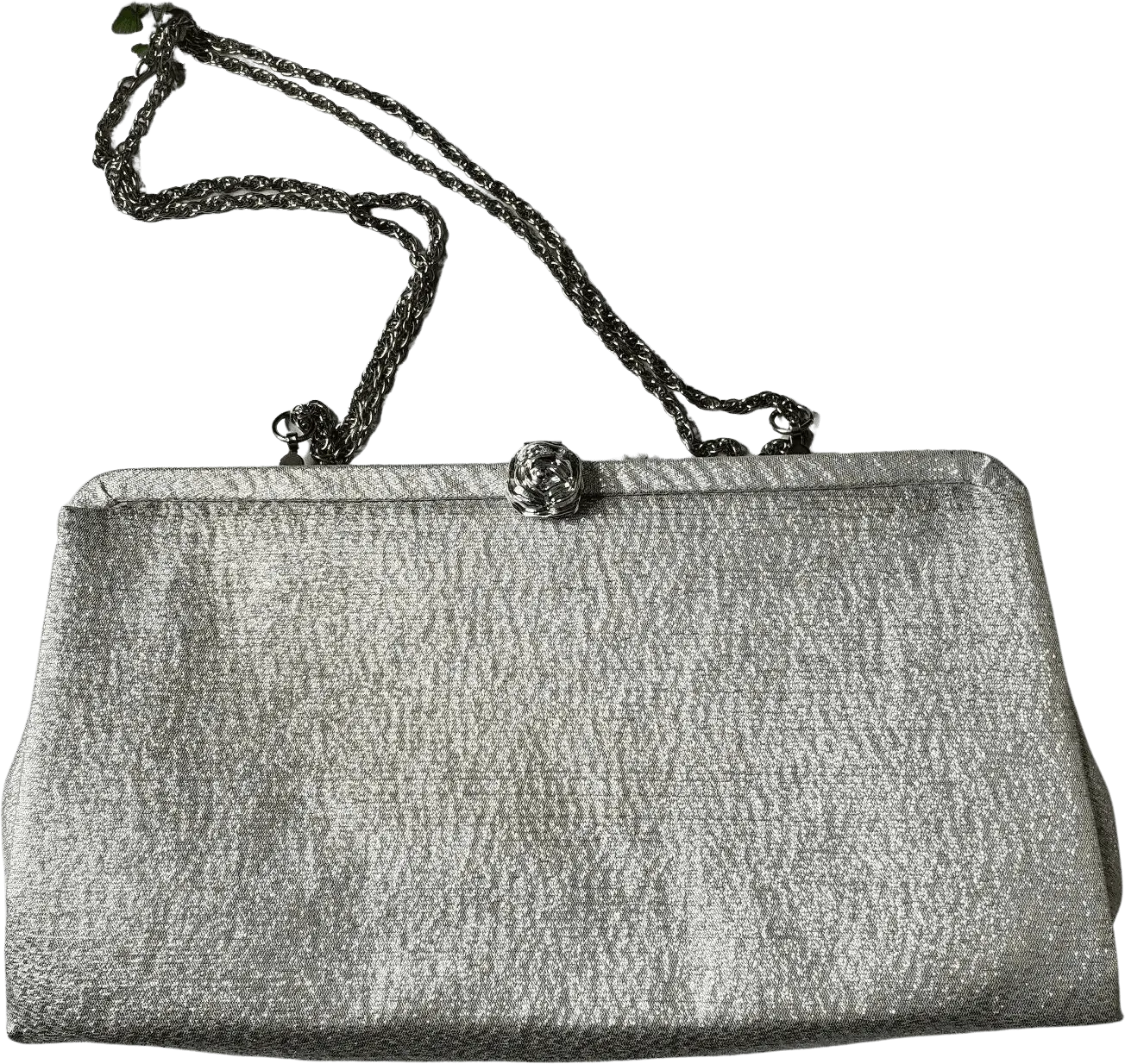 00's Silver Metallic Chain Strap Clutch Bag