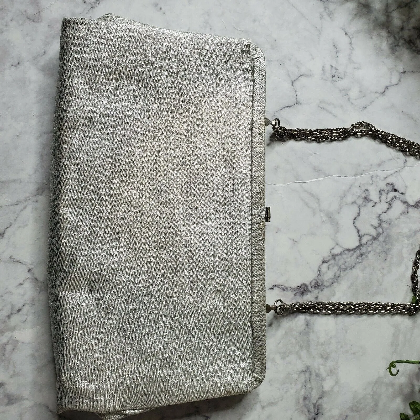 00's Silver Metallic Chain Strap Clutch Bag