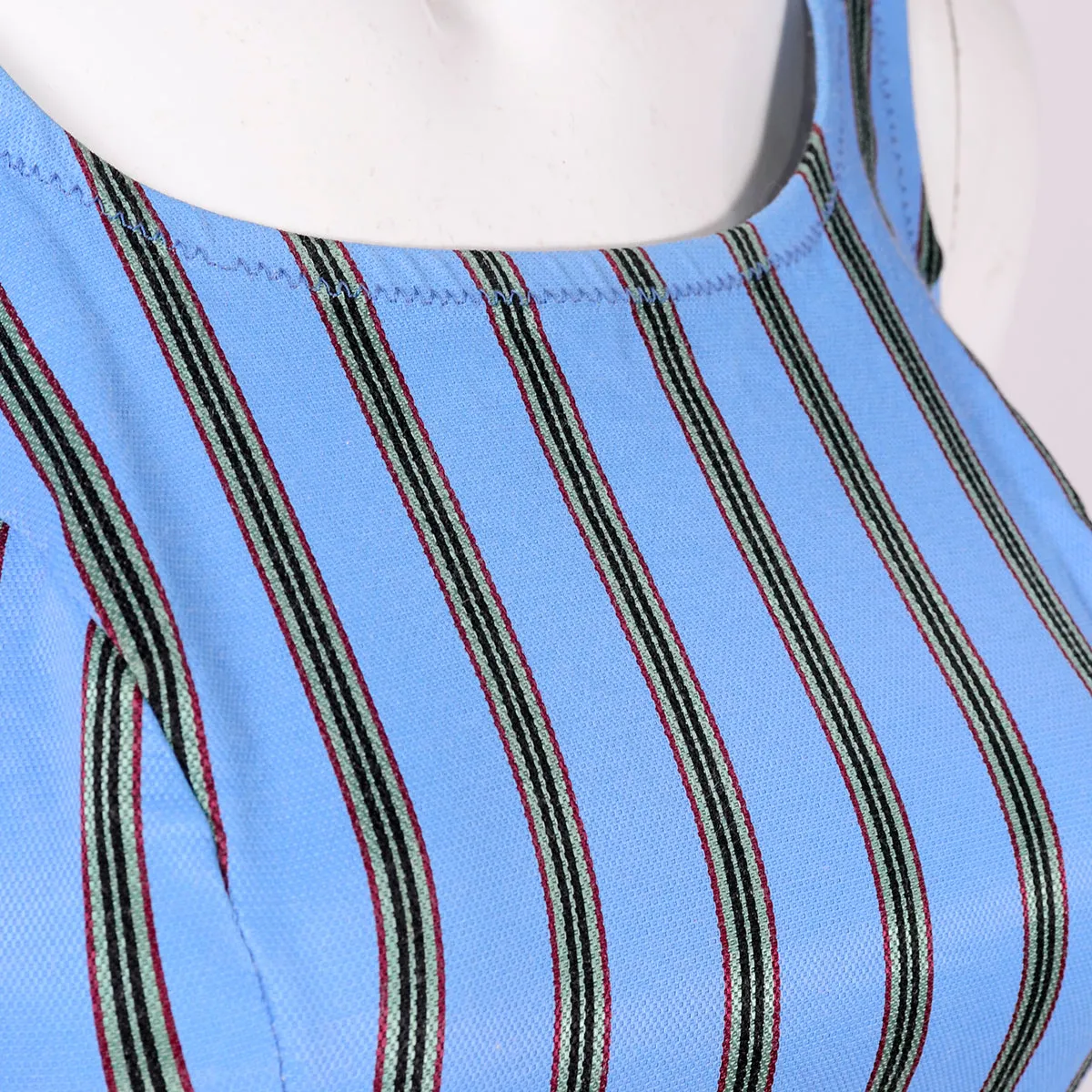 1960s Blue Striped Vintage One Piece Swimsuit