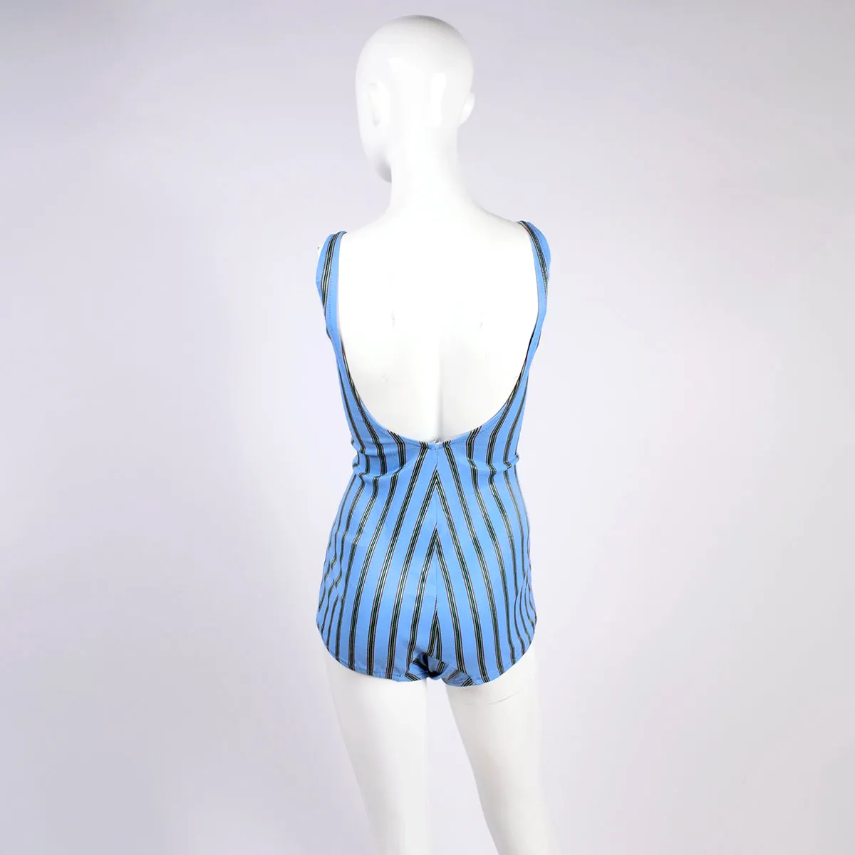 1960s Blue Striped Vintage One Piece Swimsuit