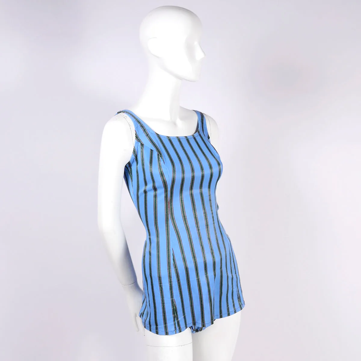 1960s Blue Striped Vintage One Piece Swimsuit