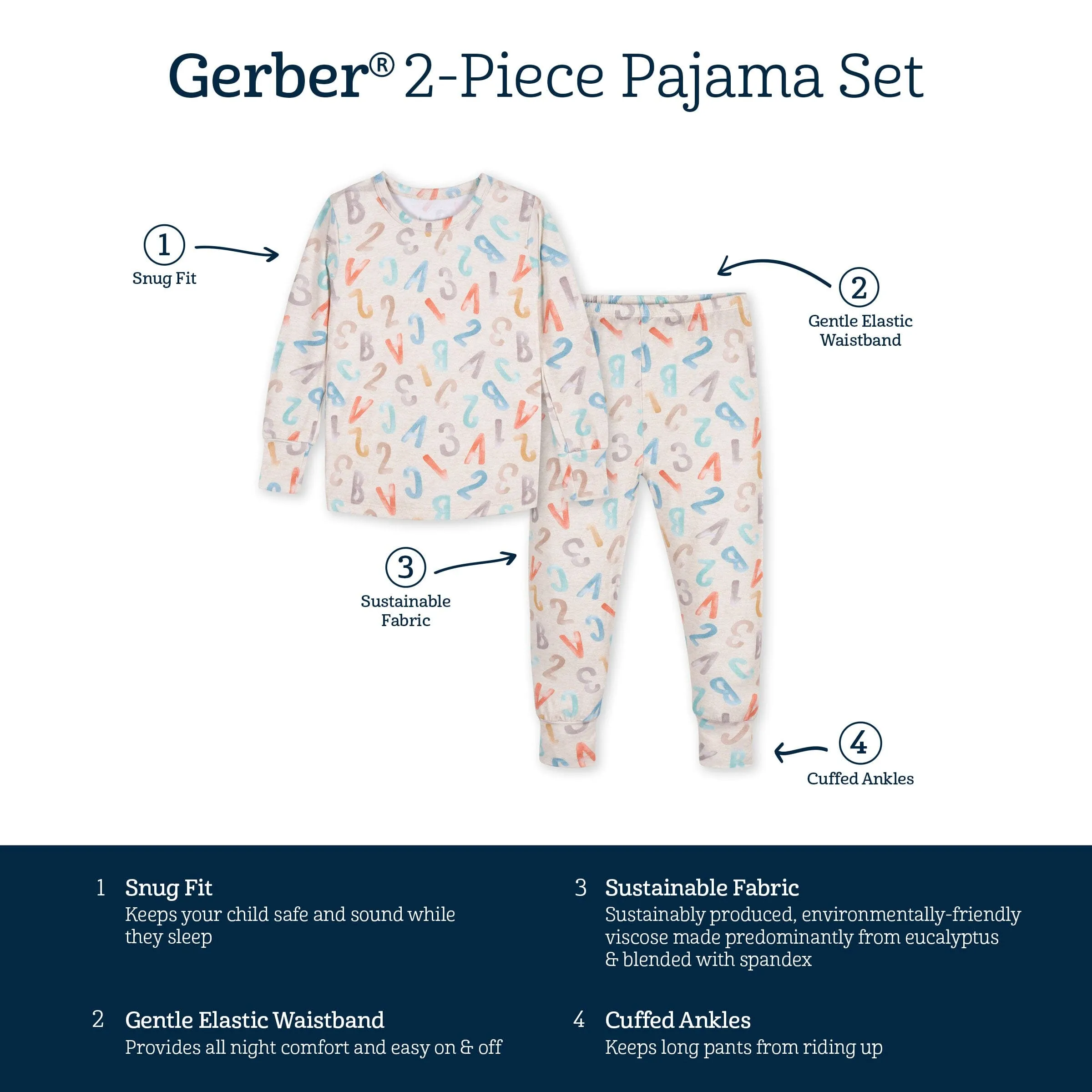 2-Piece Infant & Toddler Alphabet Soup Buttery Soft Viscose Made from Eucalyptus Snug Fit Pajamas