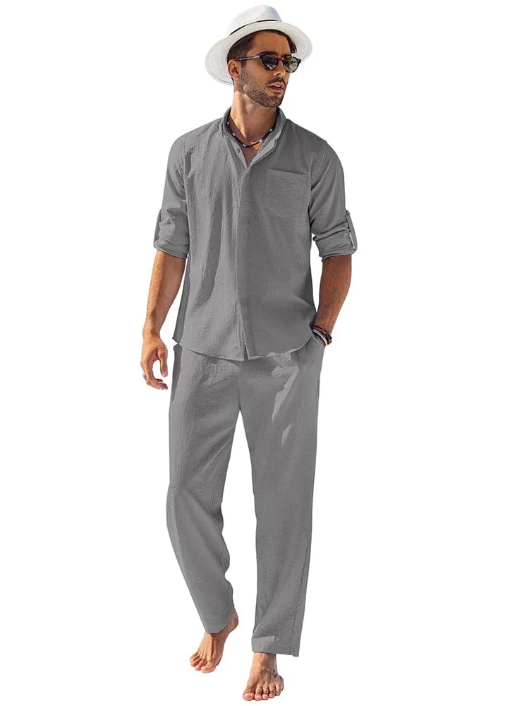 2-Piece Linen Long Sleeve Shirt Sets (US Only)