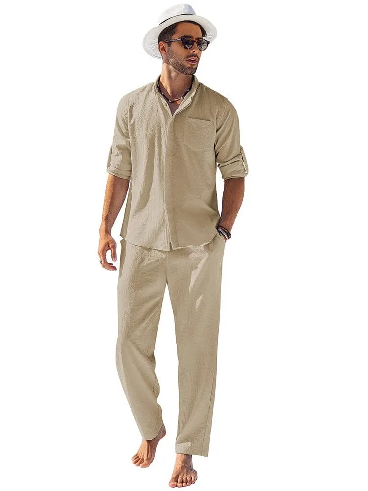 2-Piece Linen Long Sleeve Shirt Sets (US Only)