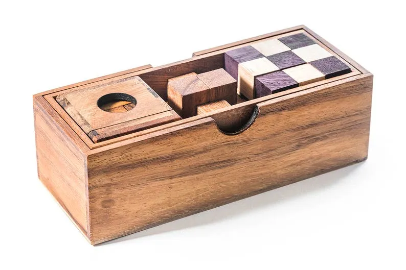 3 puzzles Brain teaser in a gift wooden box.