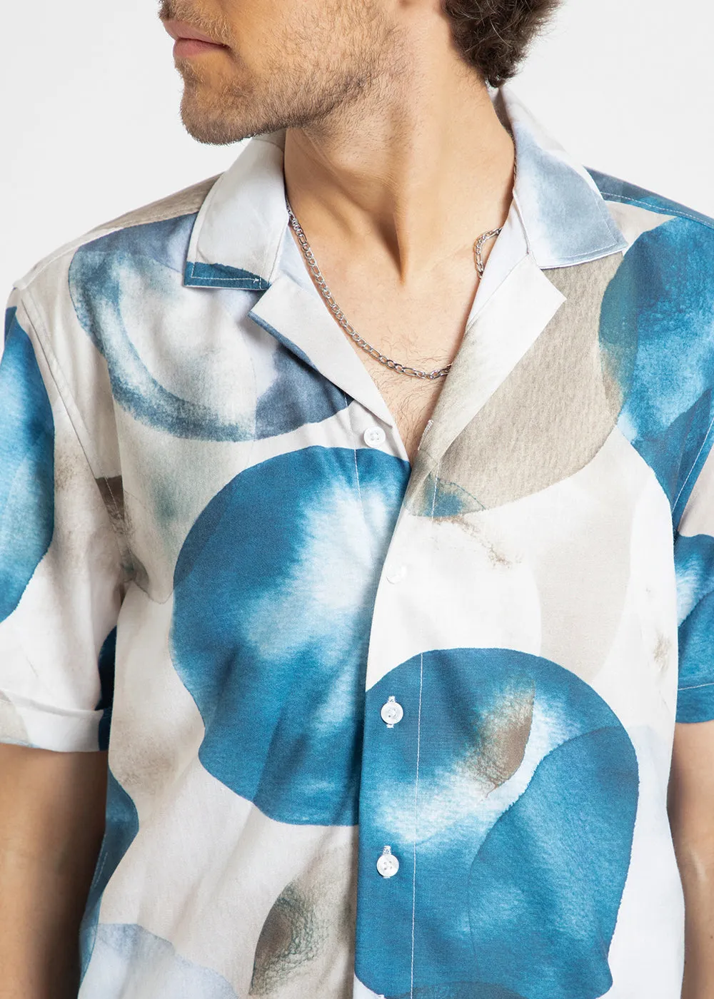 Abstract Blue Half Sleeve Shirt