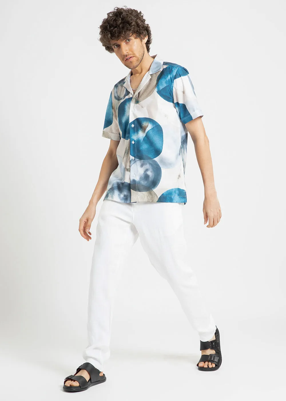 Abstract Blue Half Sleeve Shirt