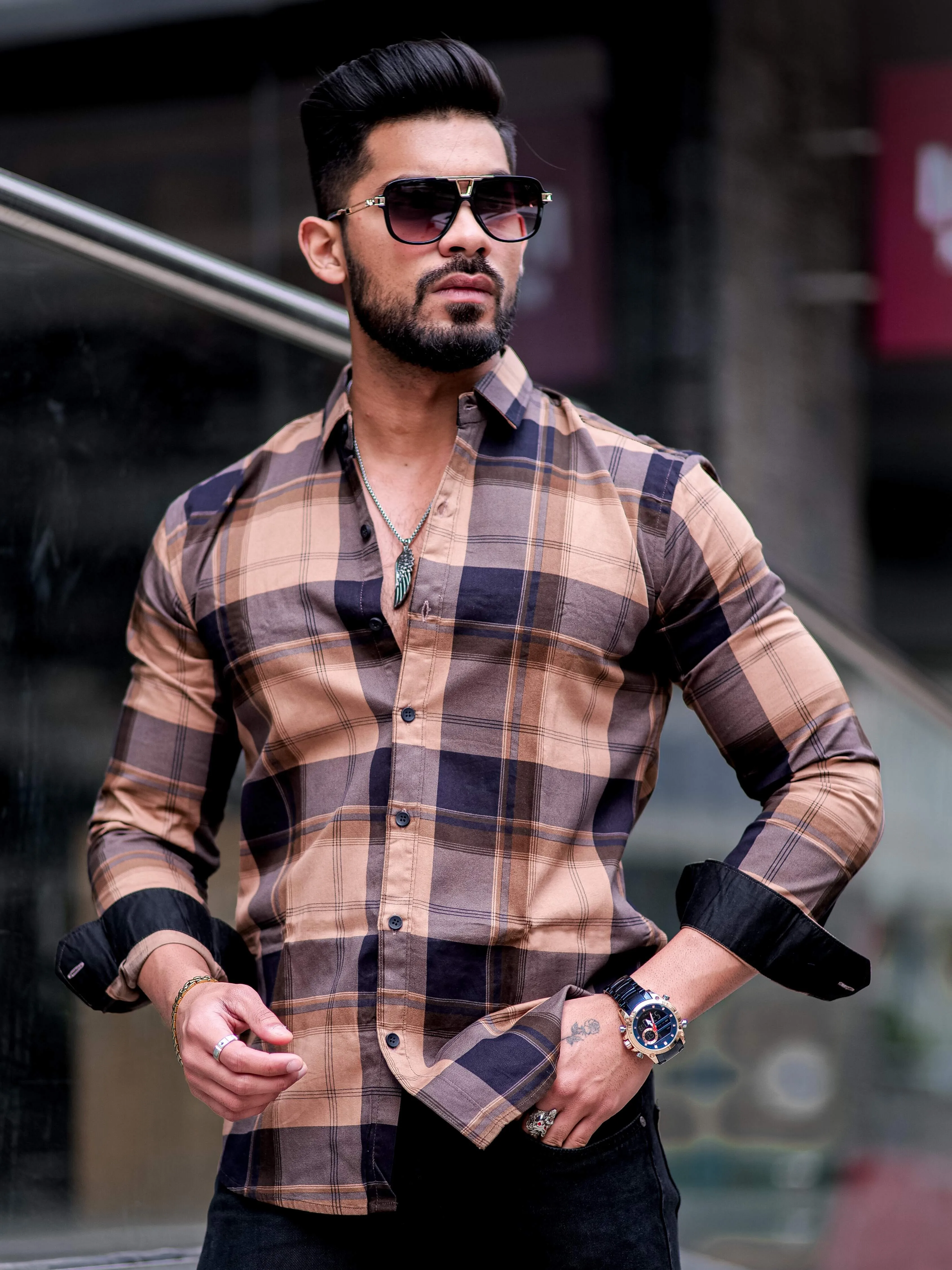 Almond Frost Checkered Cotton Shirt