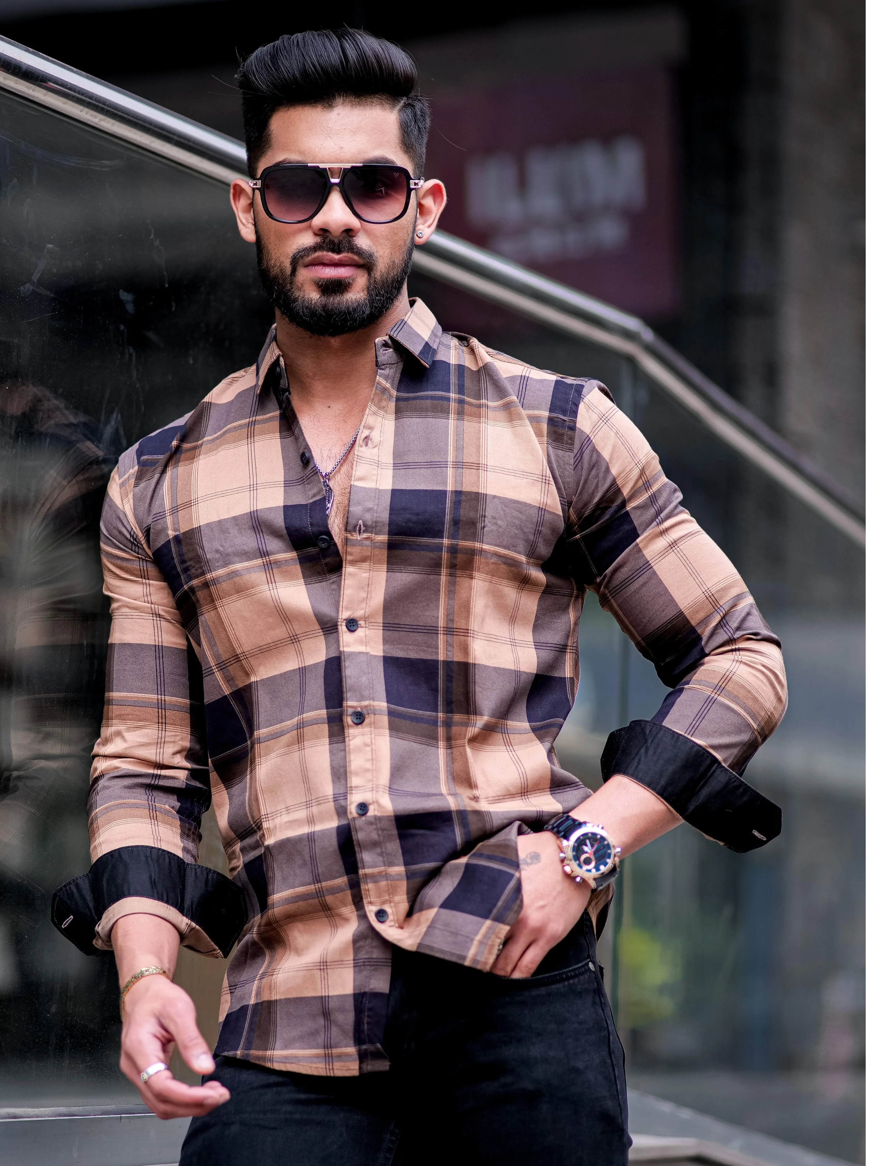 Almond Frost Checkered Cotton Shirt