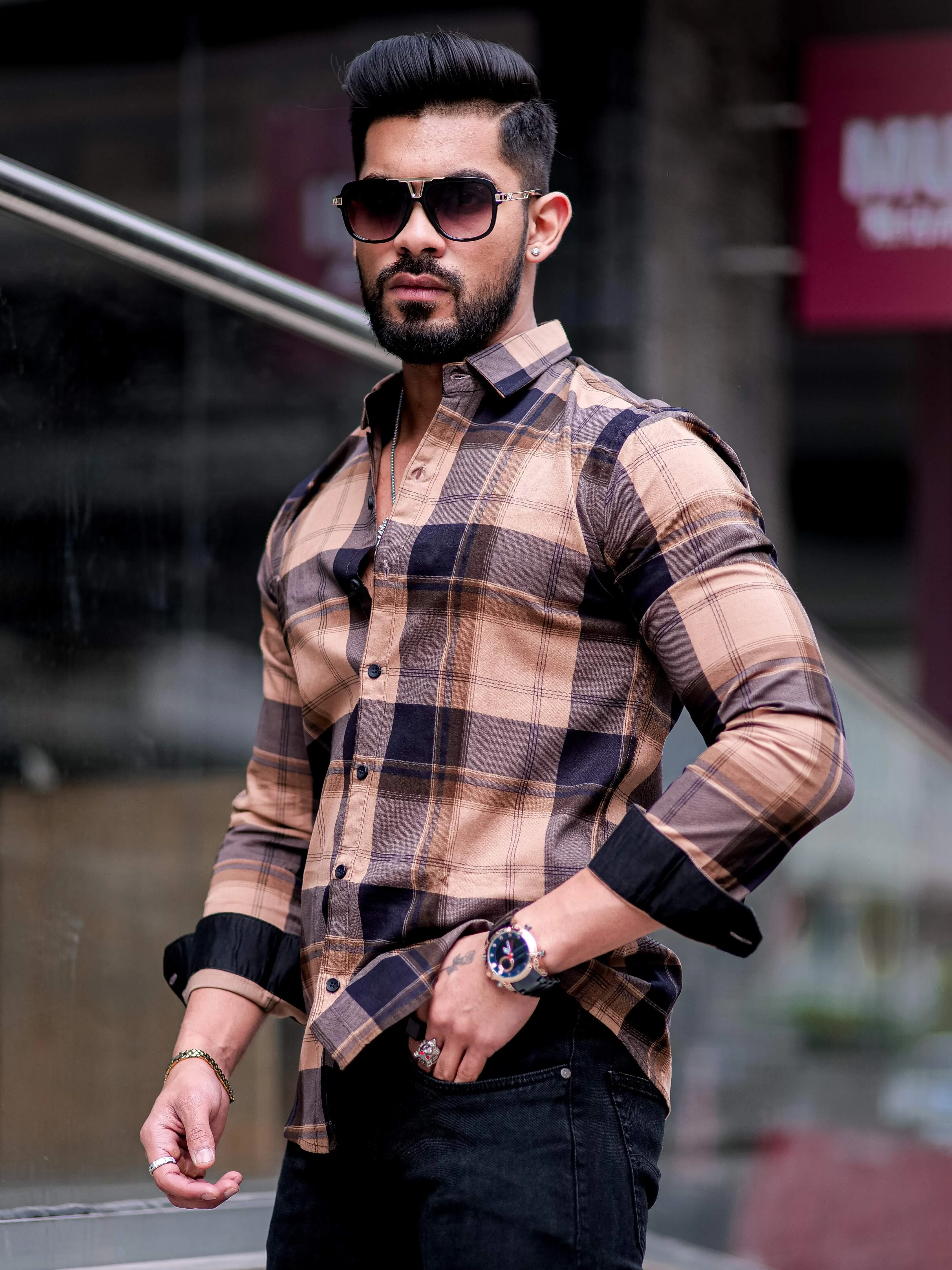 Almond Frost Checkered Cotton Shirt