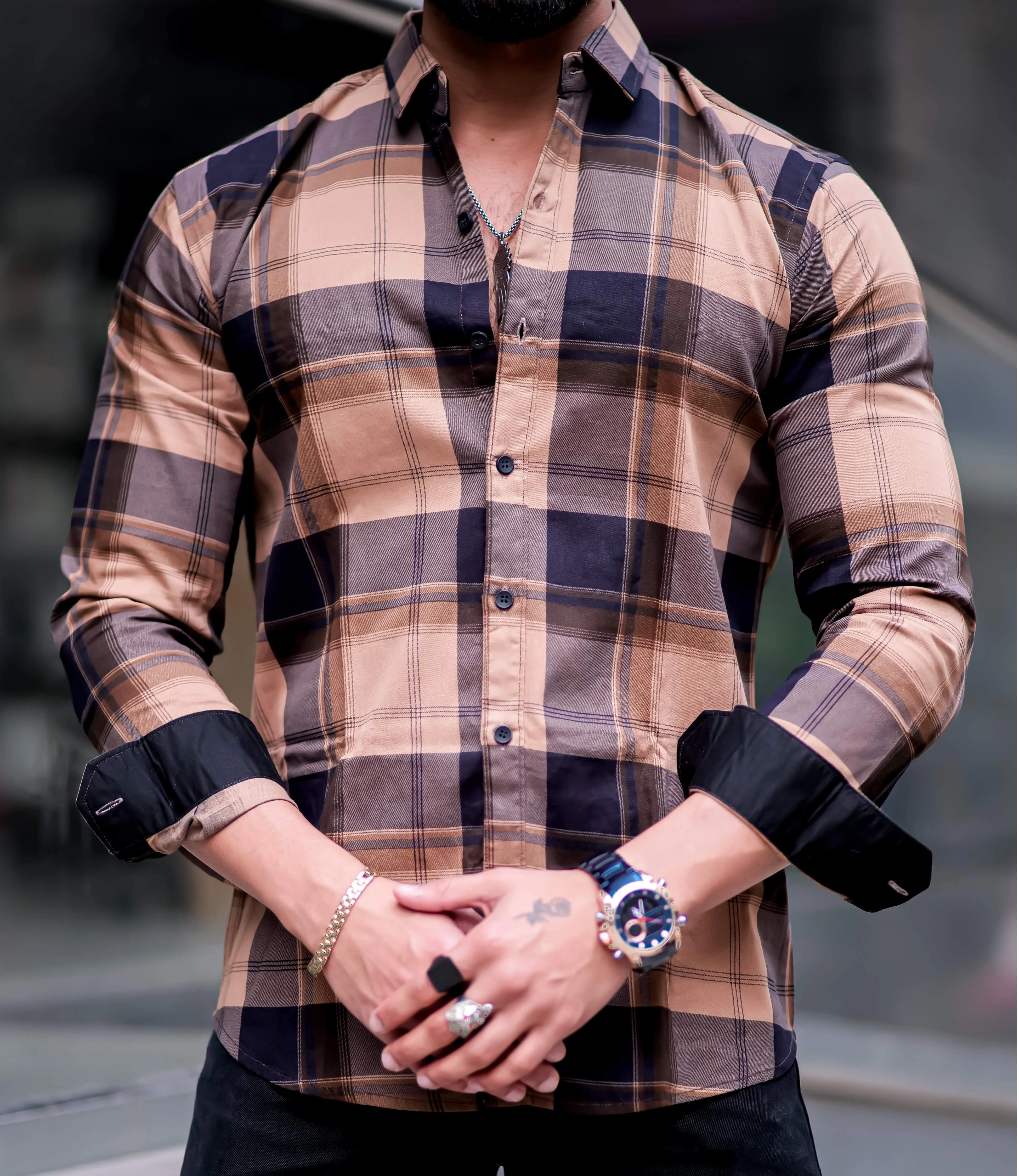 Almond Frost Checkered Cotton Shirt