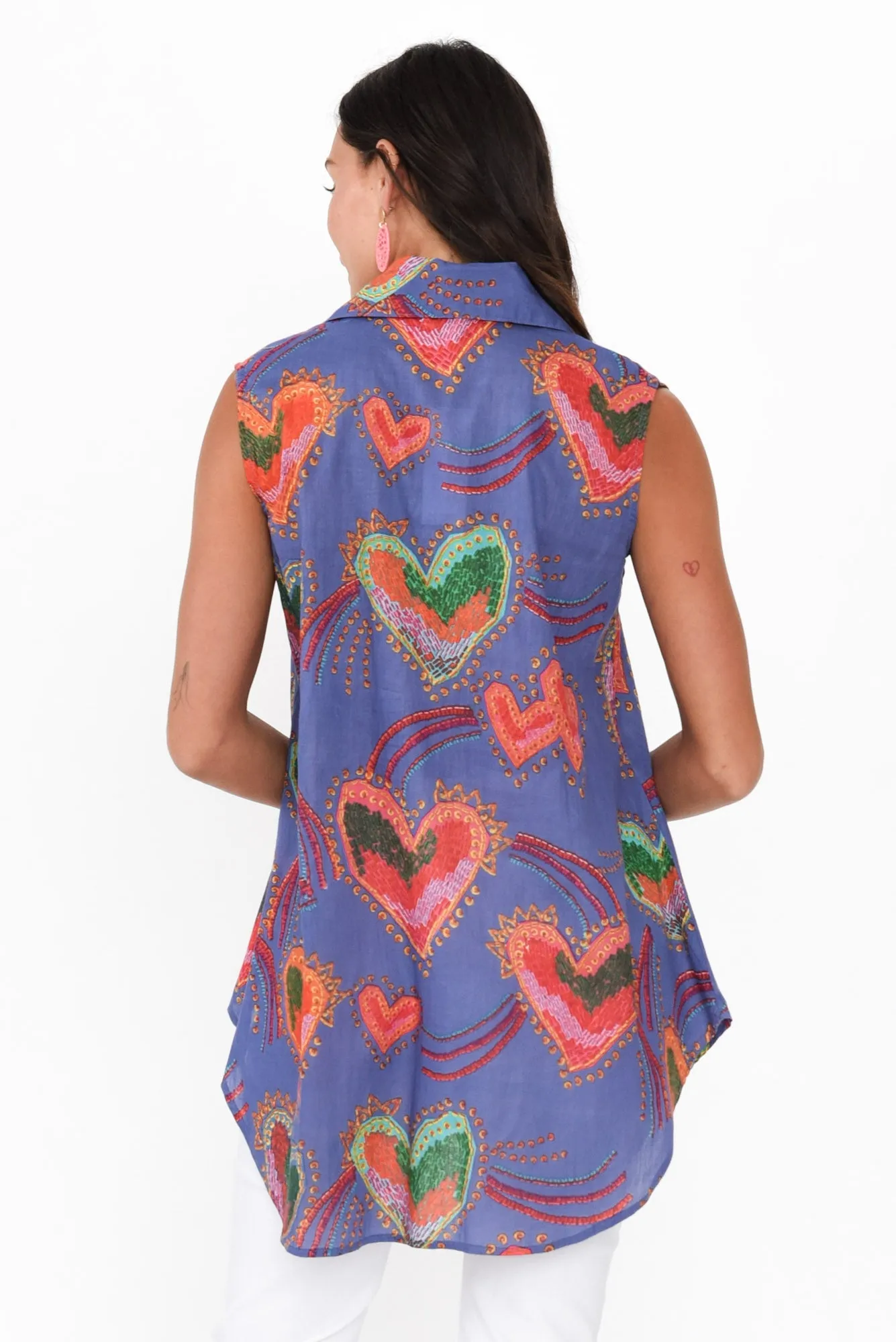 Ana Purple Heart Cotton Sleeveless Top