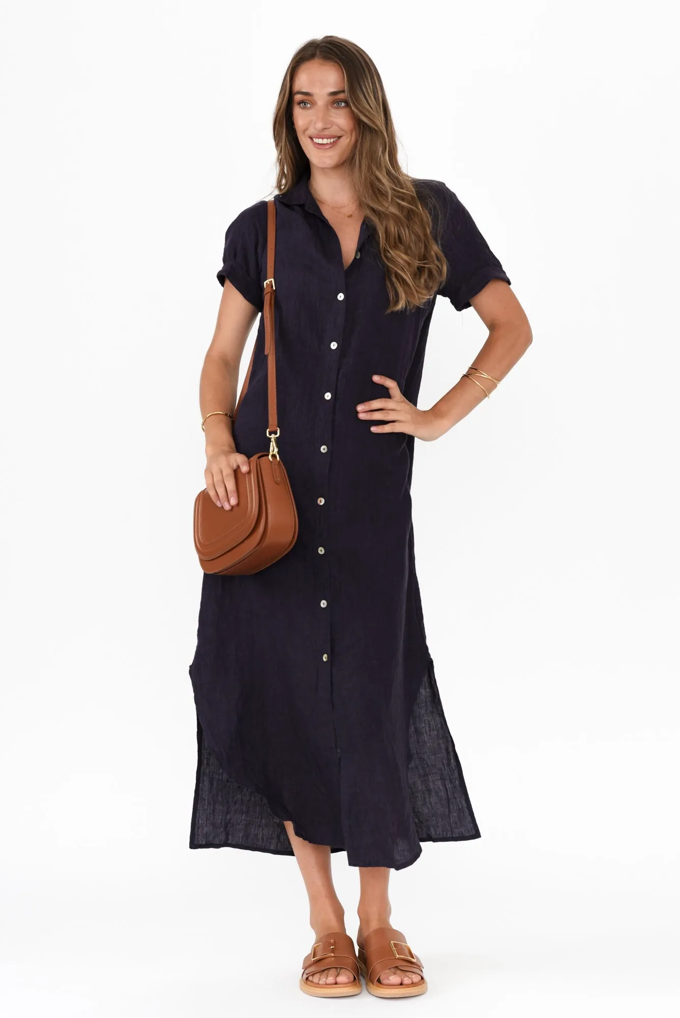 Aries Navy Linen Shirt Dress