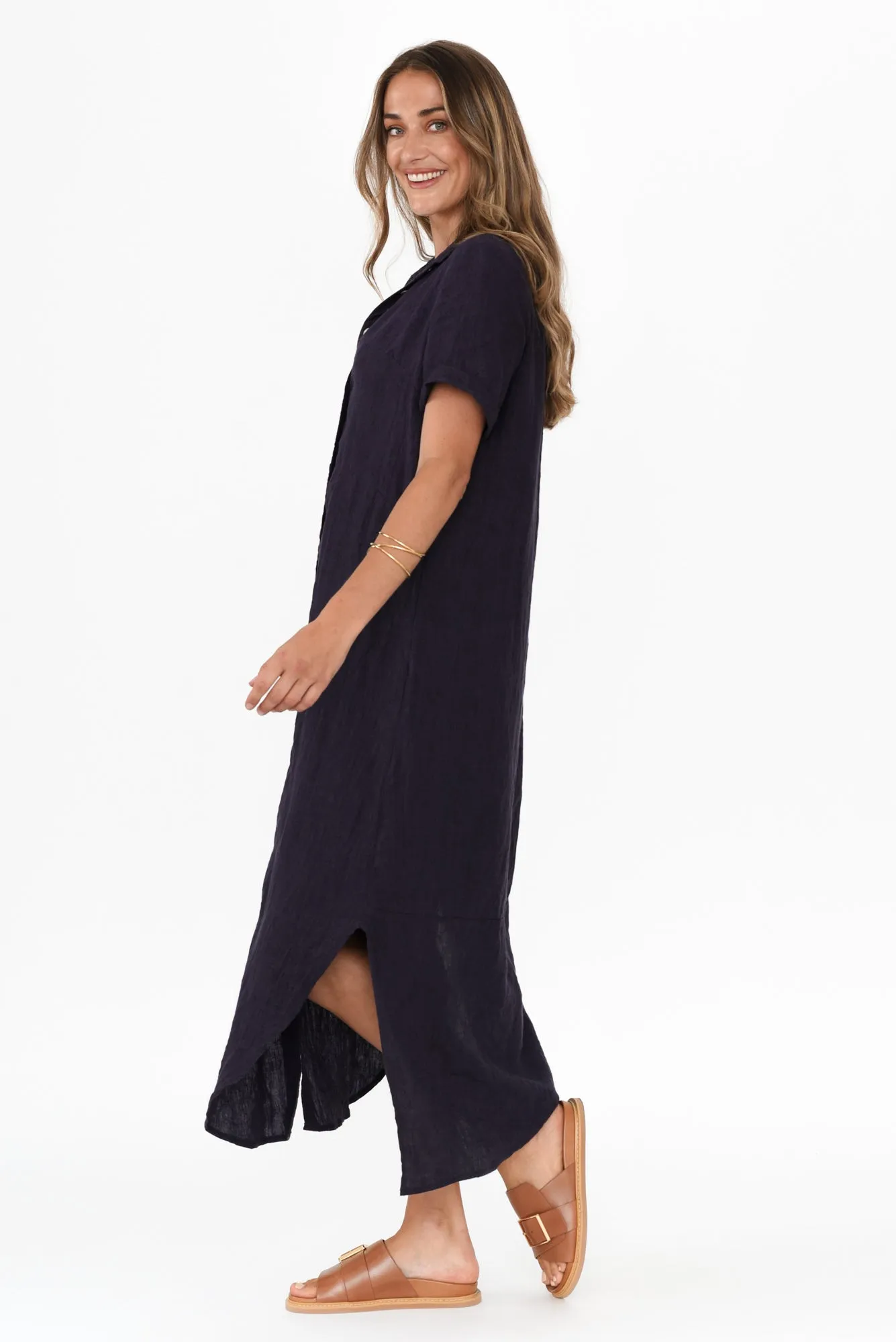 Aries Navy Linen Shirt Dress