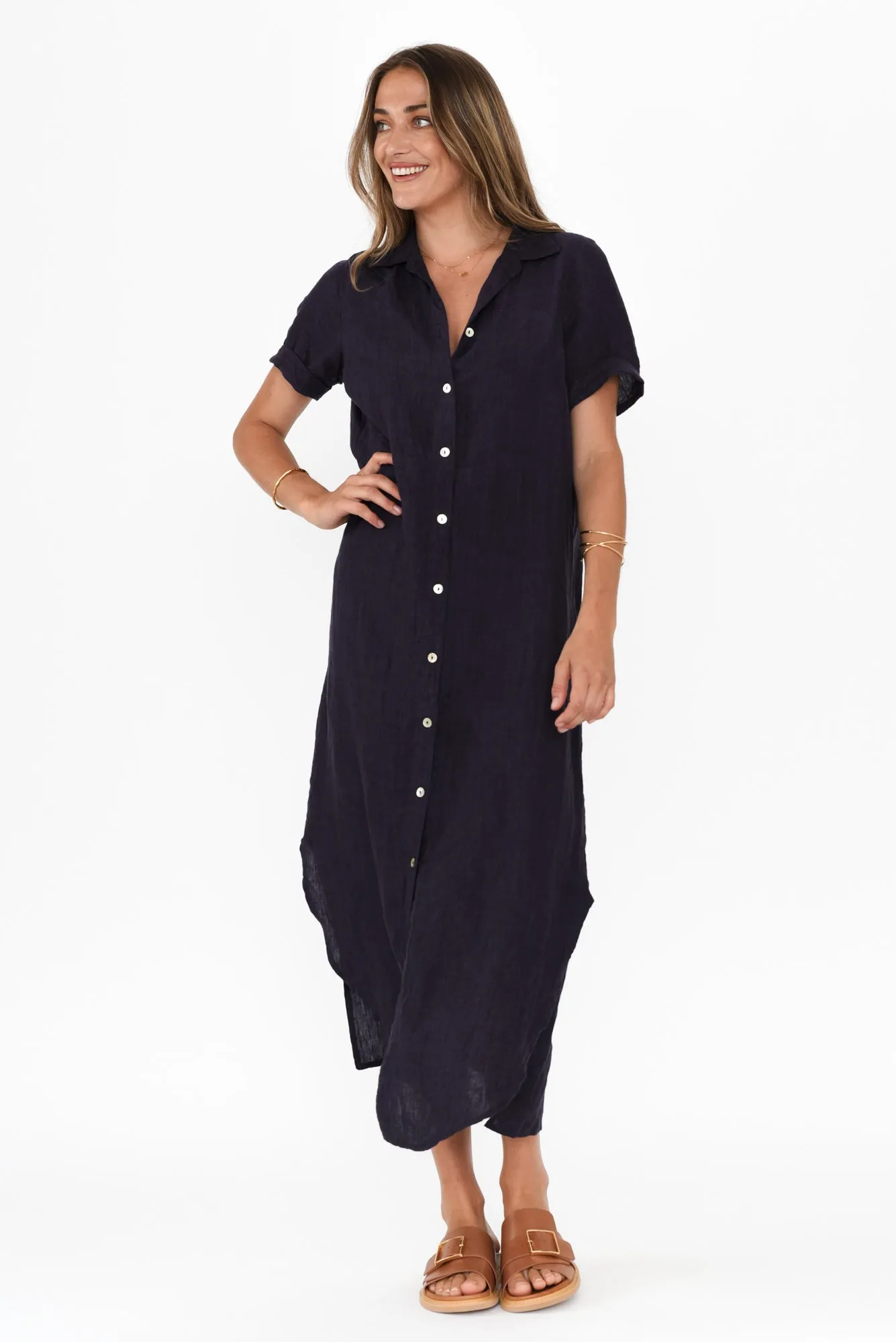 Aries Navy Linen Shirt Dress