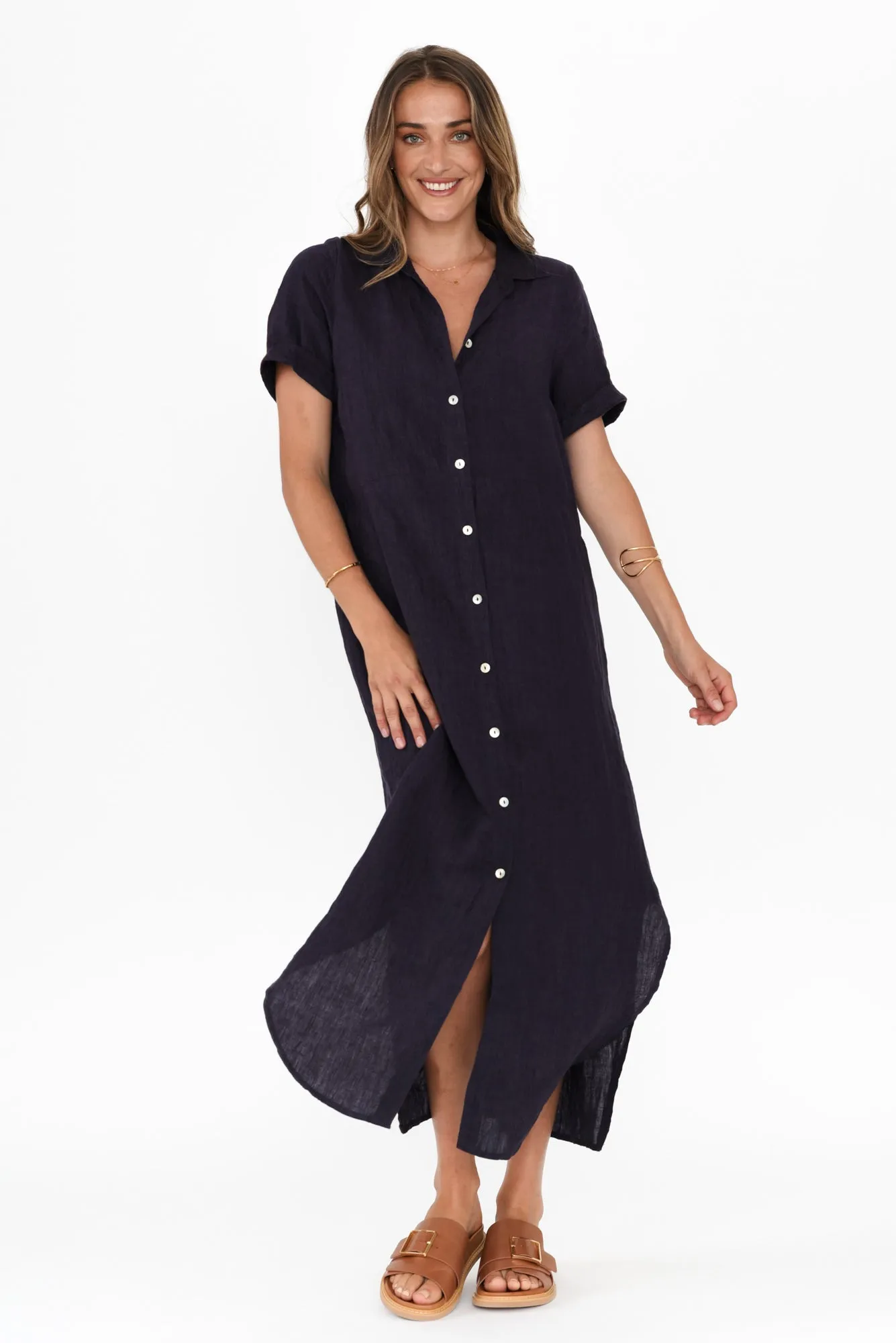 Aries Navy Linen Shirt Dress