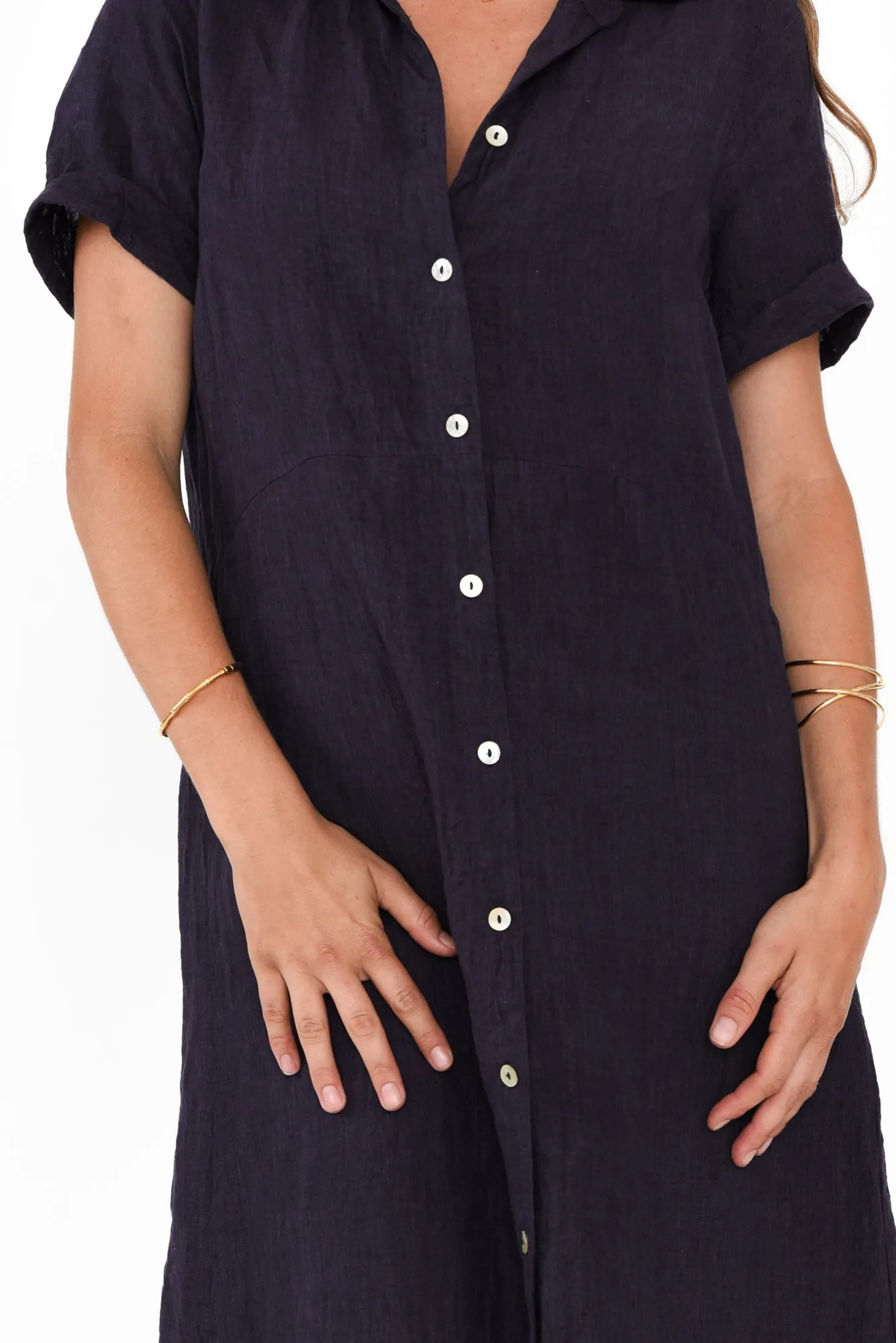 Aries Navy Linen Shirt Dress