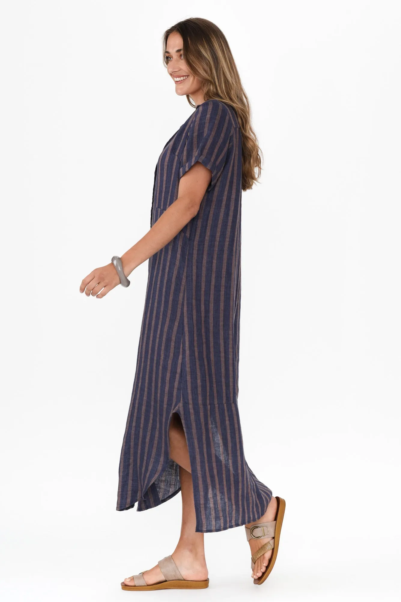 Aries Navy Stripe Linen Shirt Dress