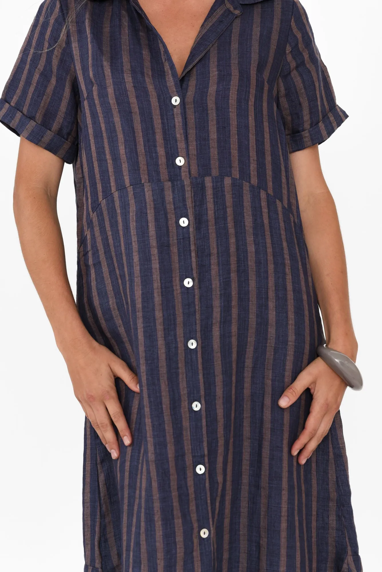 Aries Navy Stripe Linen Shirt Dress