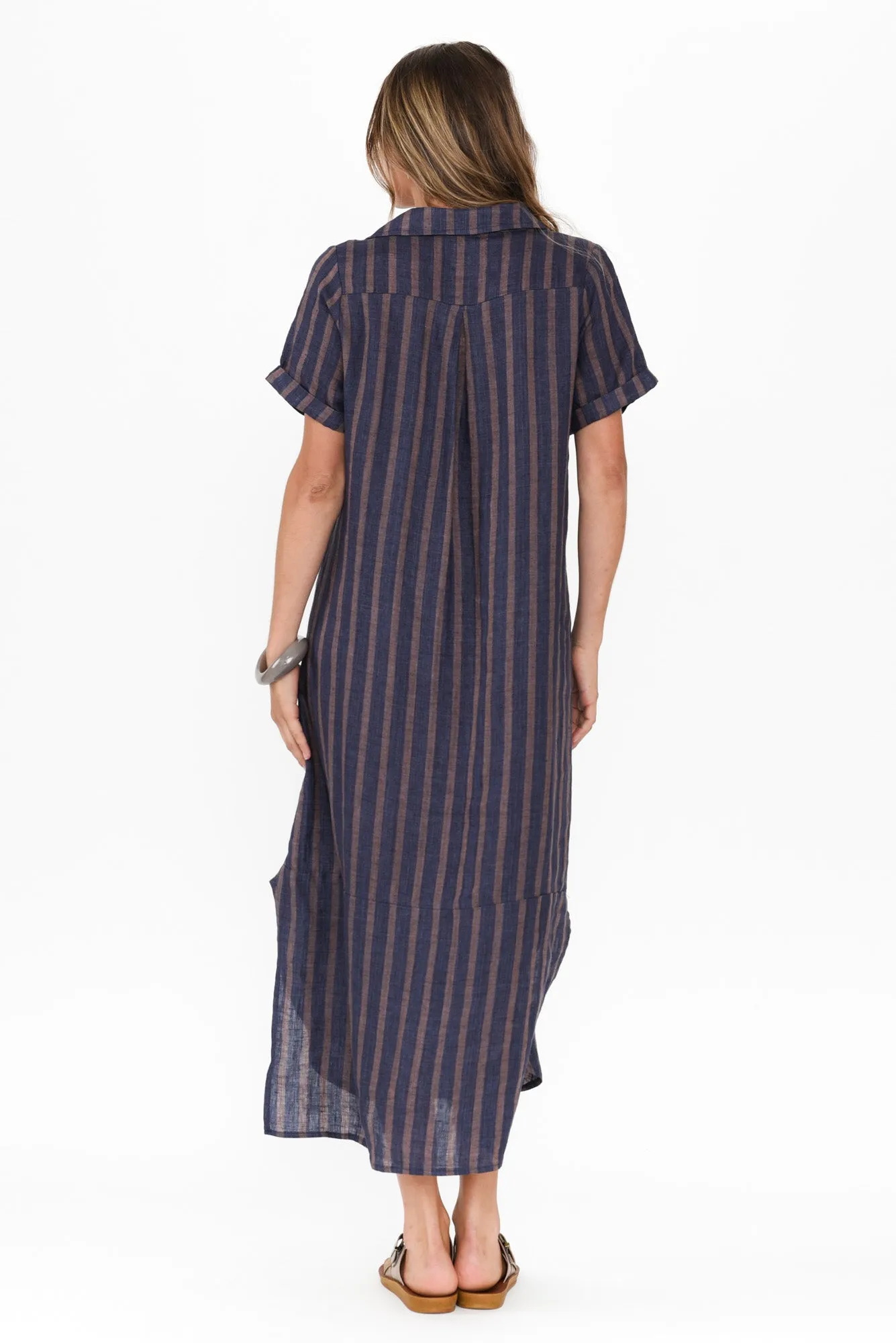 Aries Navy Stripe Linen Shirt Dress