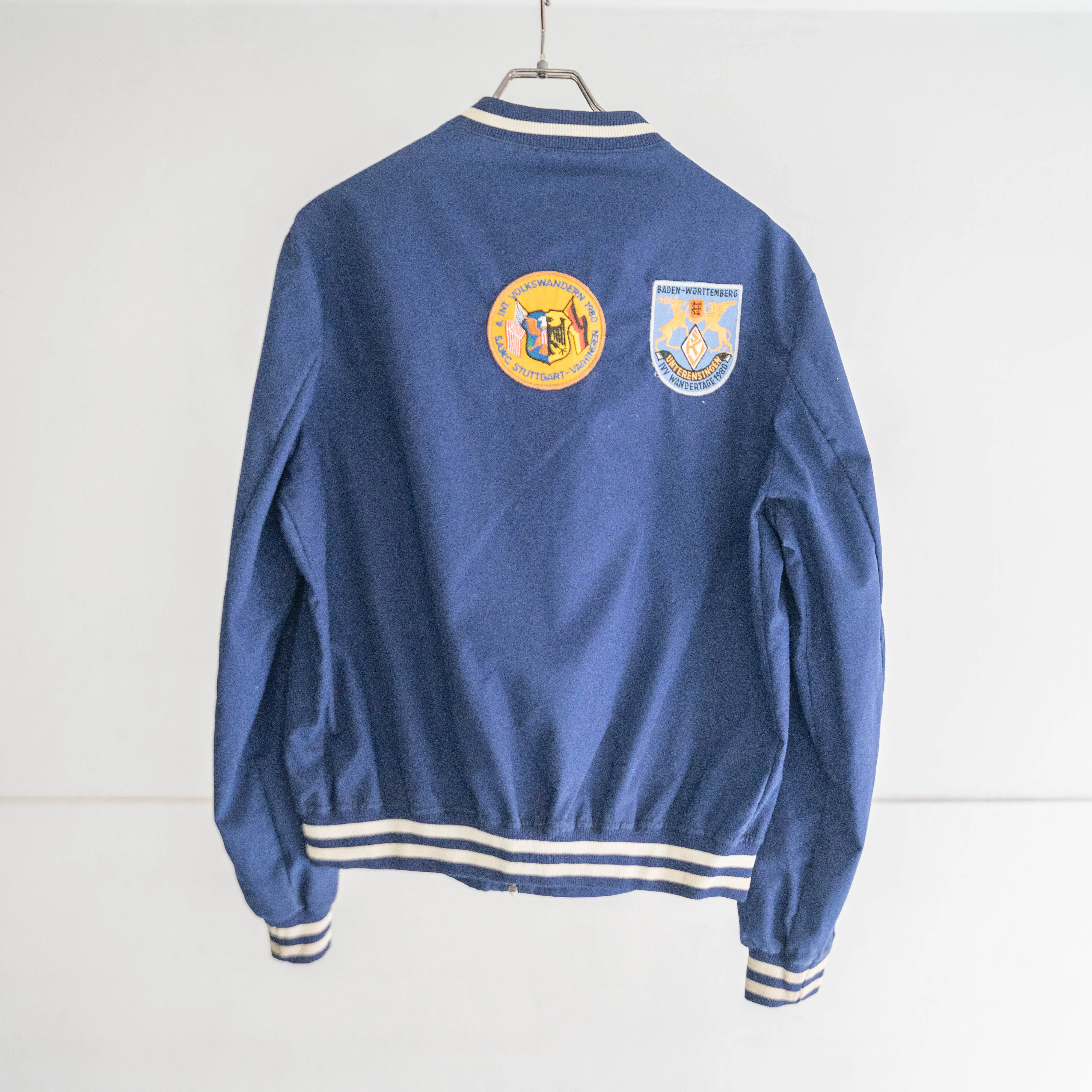 around 1990s 'C&A' blue color stadium jumper -with two patches-