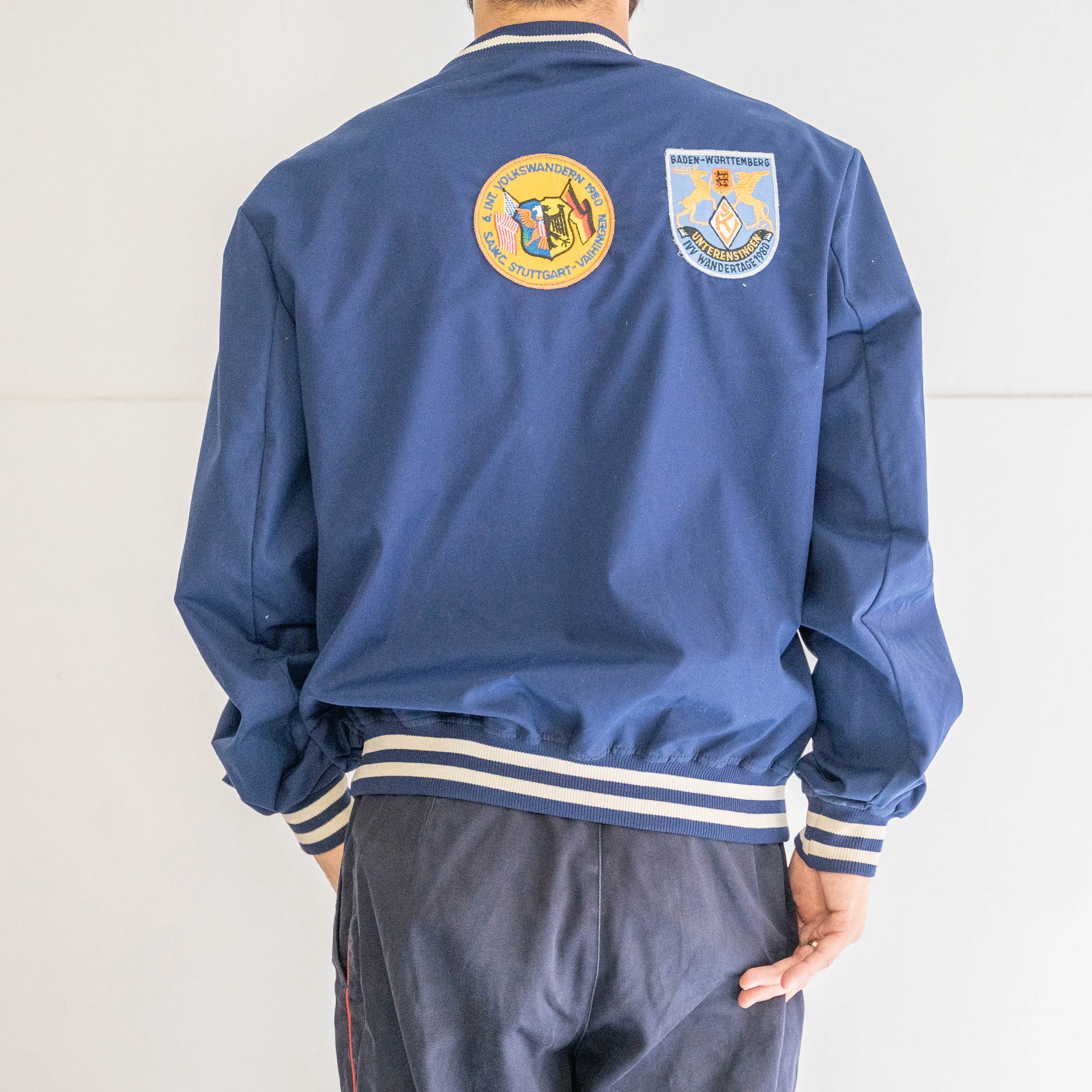 around 1990s 'C&A' blue color stadium jumper -with two patches-