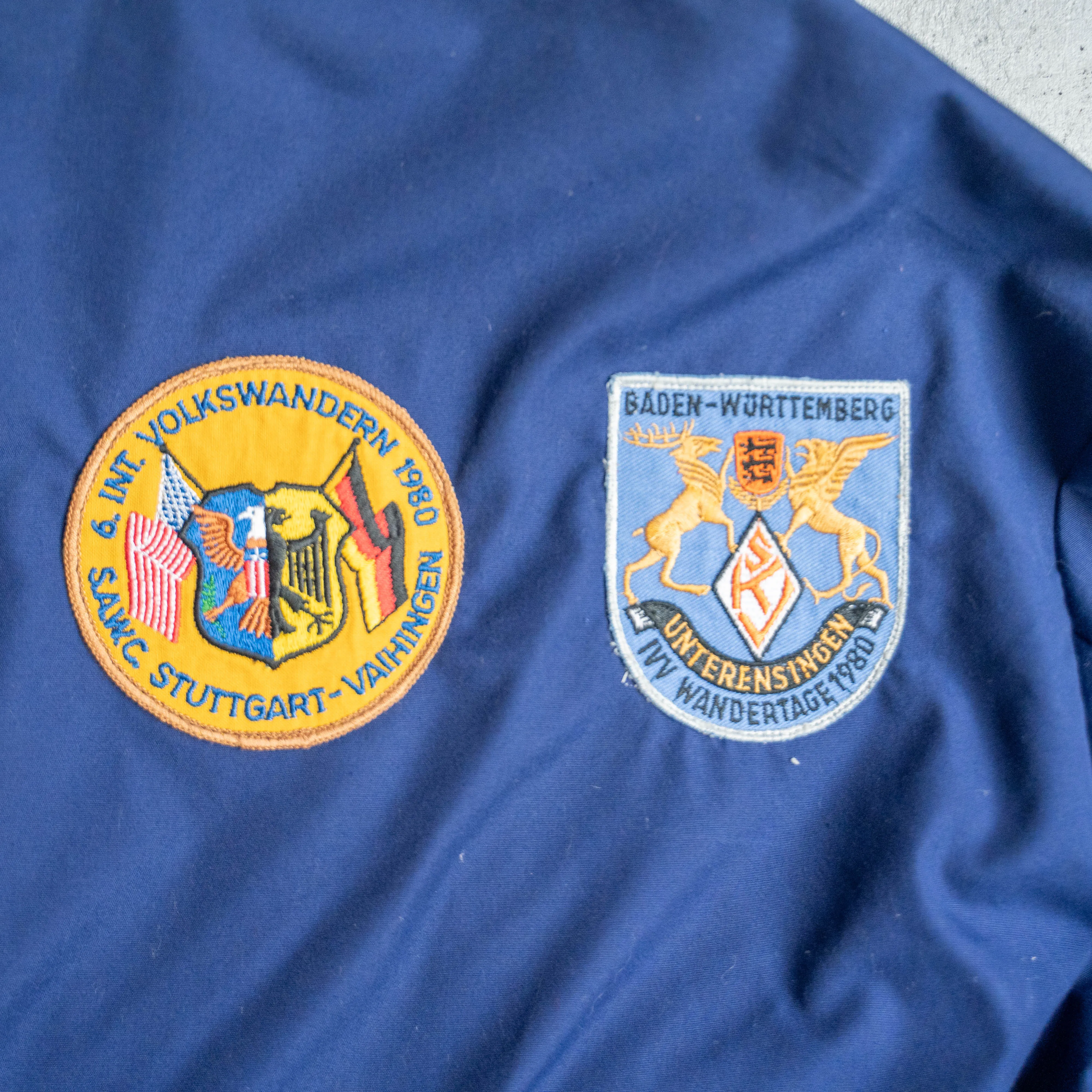 around 1990s 'C&A' blue color stadium jumper -with two patches-