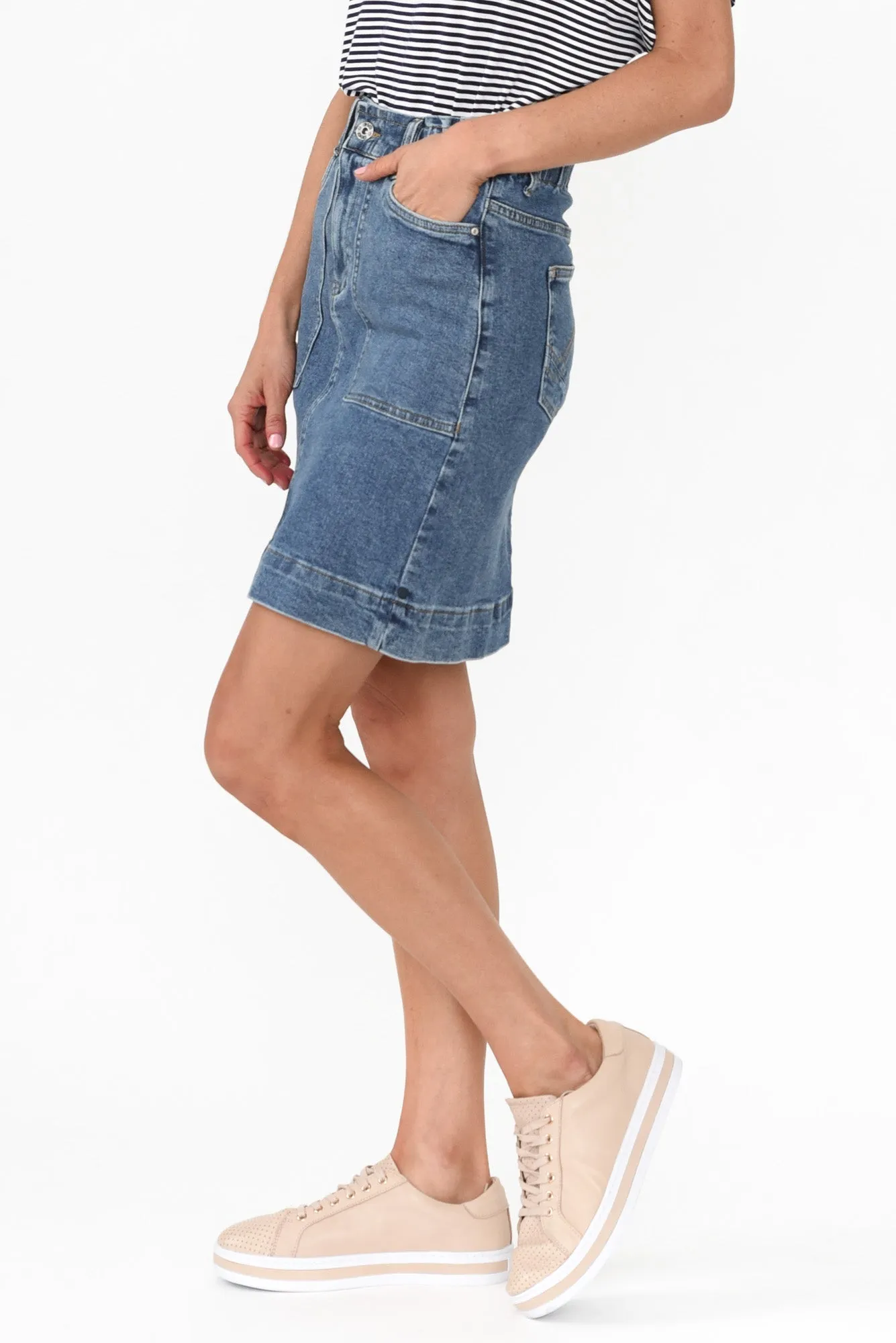 Atlas Dark Blue Denim Stretch Skirt