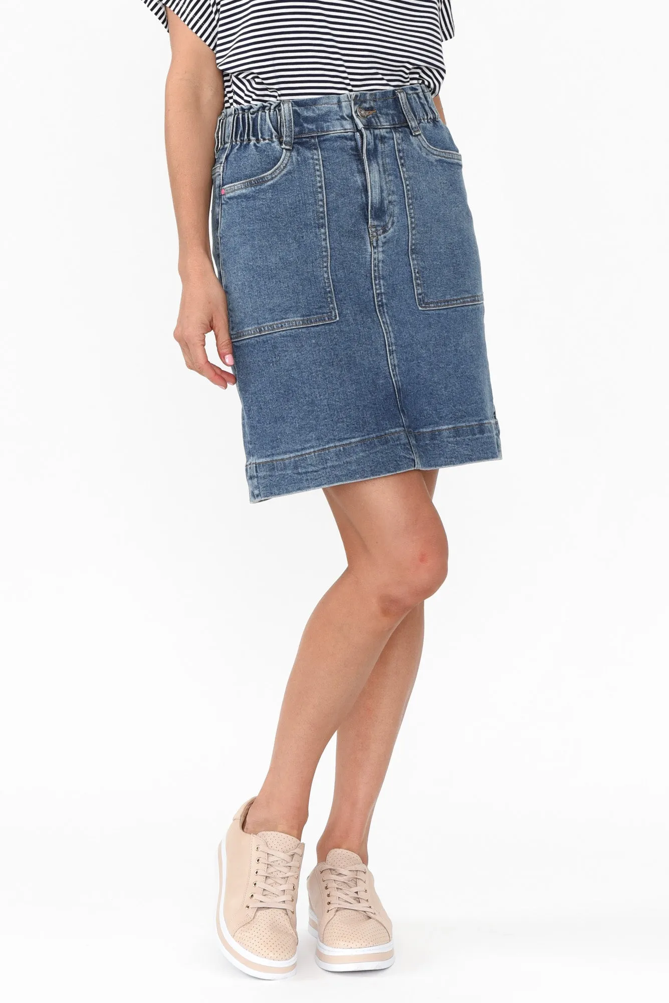 Atlas Dark Blue Denim Stretch Skirt