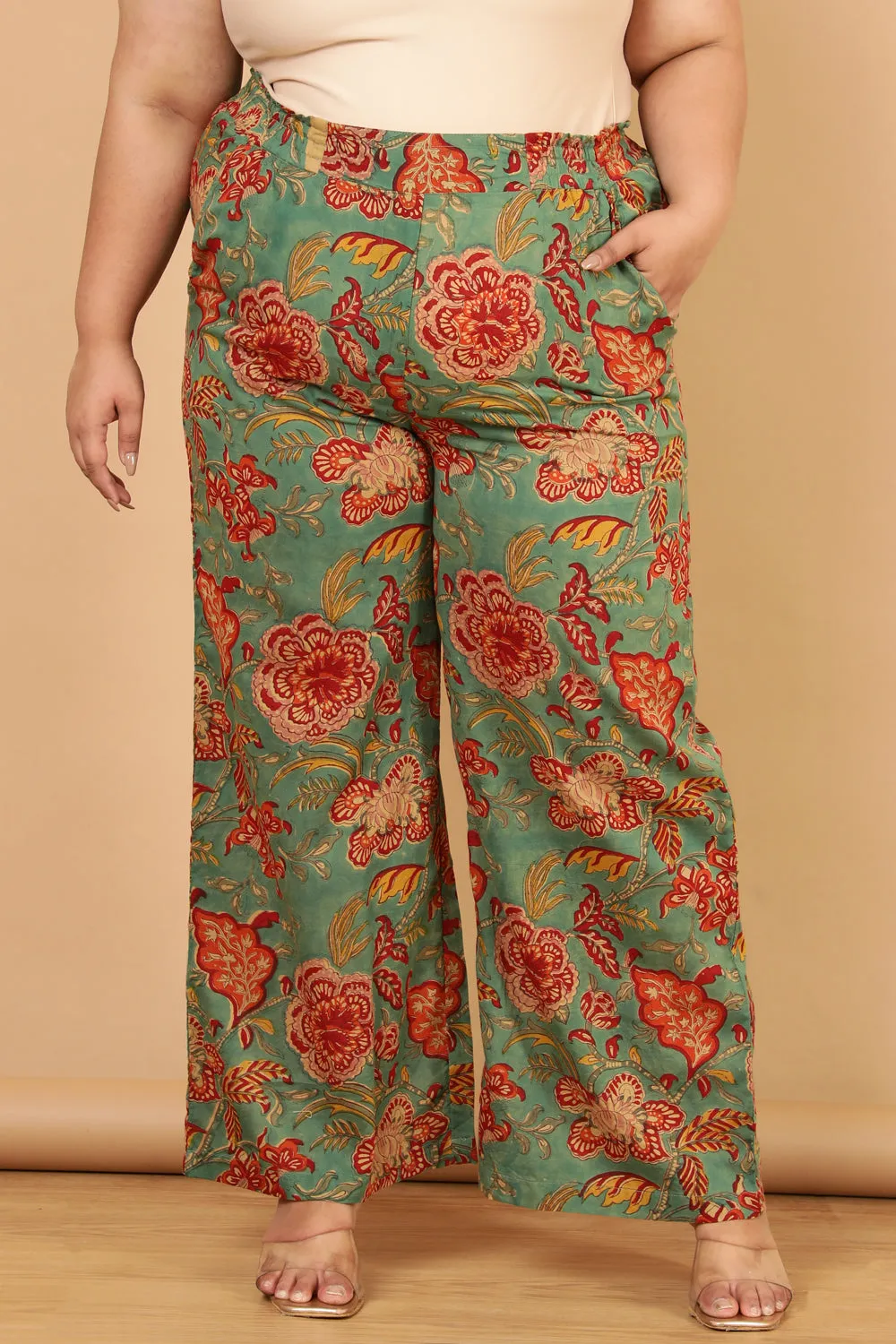 Authentic Handblock Printed Green High Waist Pants