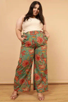 Authentic Handblock Printed Green High Waist Pants