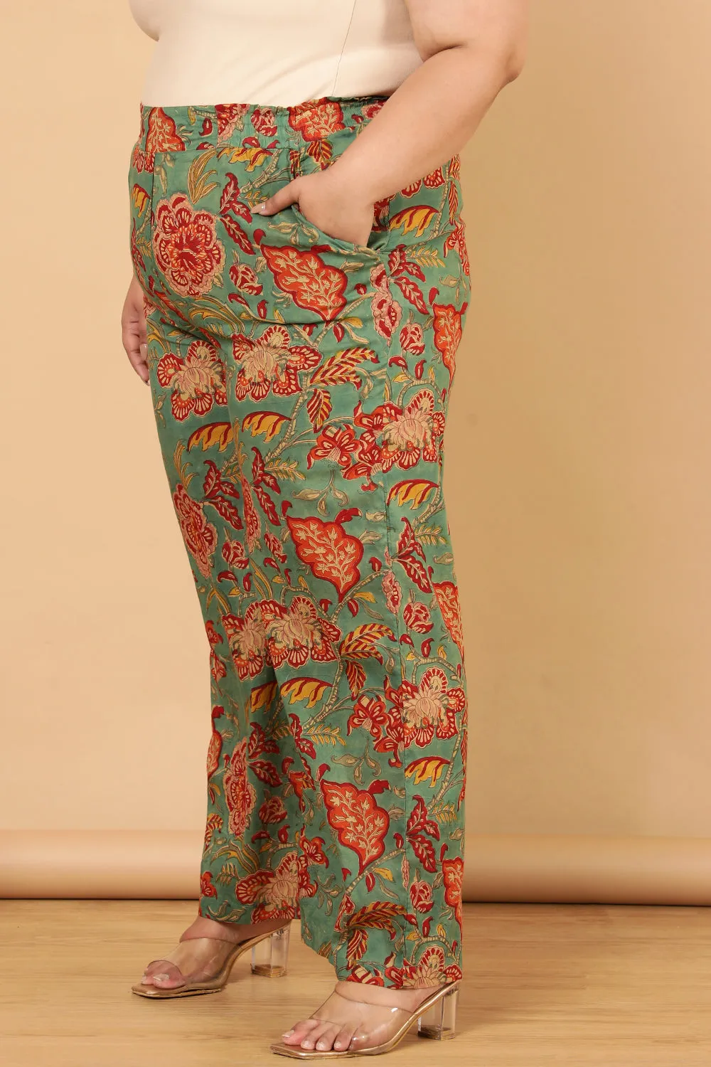 Authentic Handblock Printed Green High Waist Pants