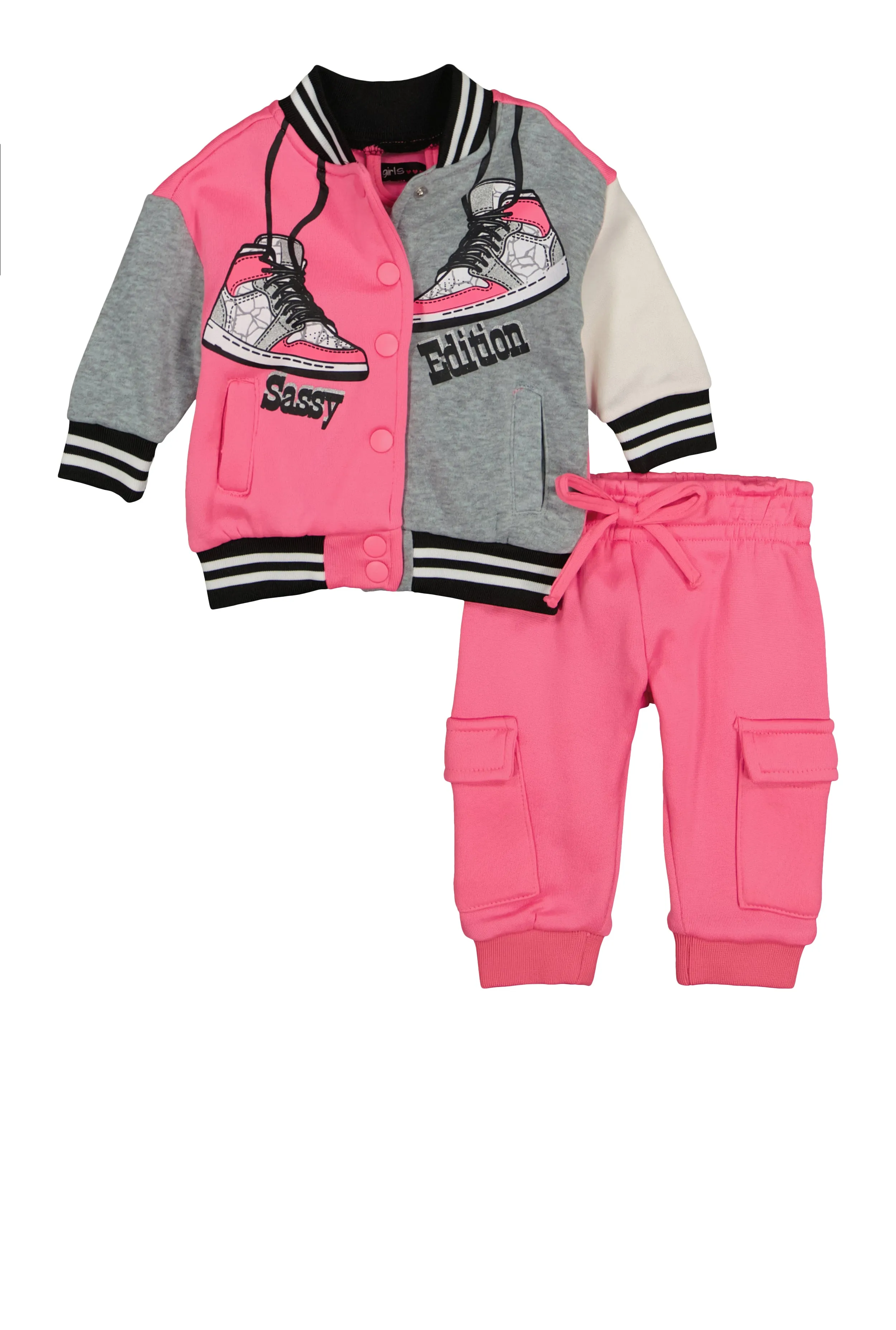 Baby Girls 0-9M Sassy Edition Varsity Jacket and Cargo Joggers