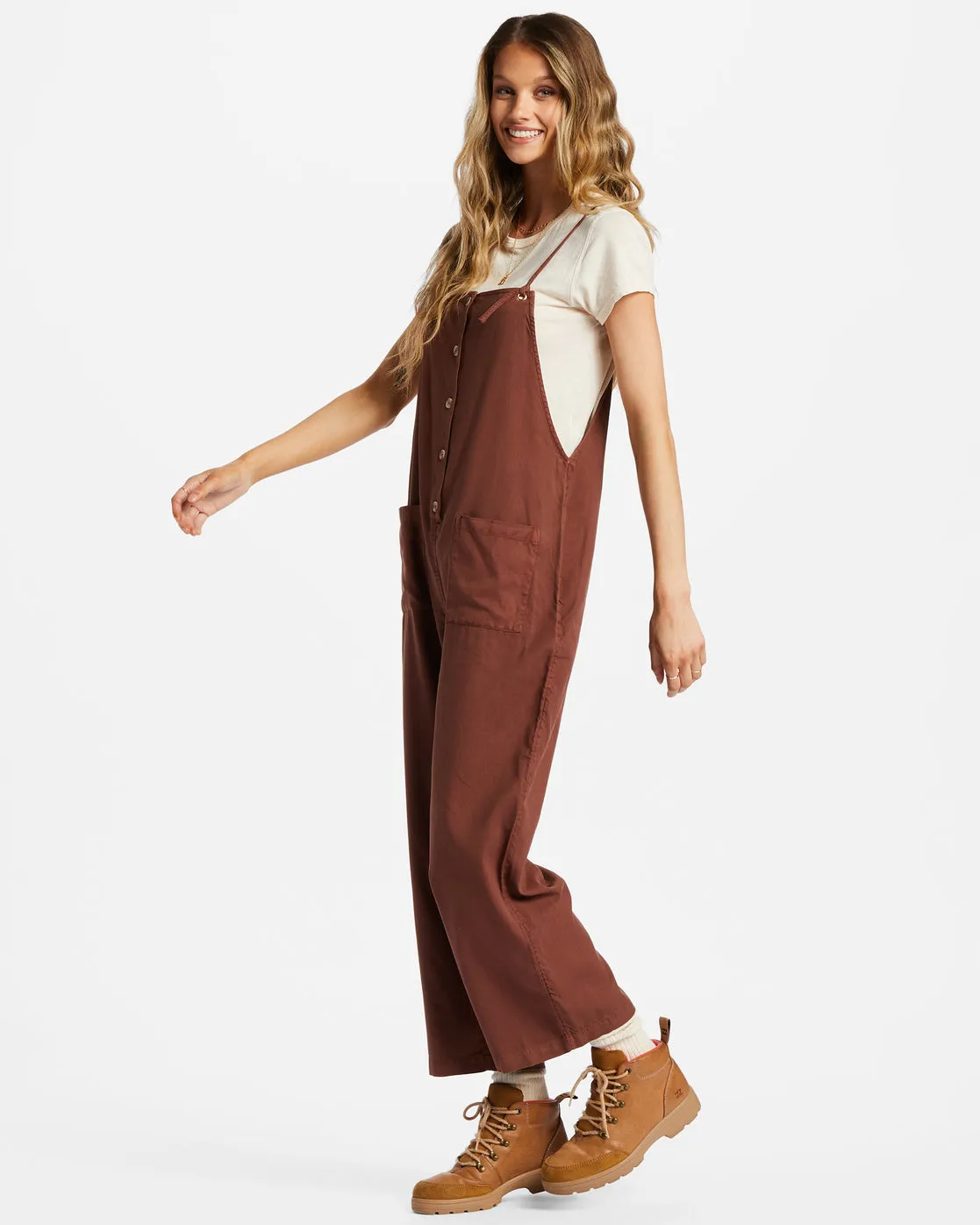 Beach Cruiser Wide-Leg Overalls - Mocha