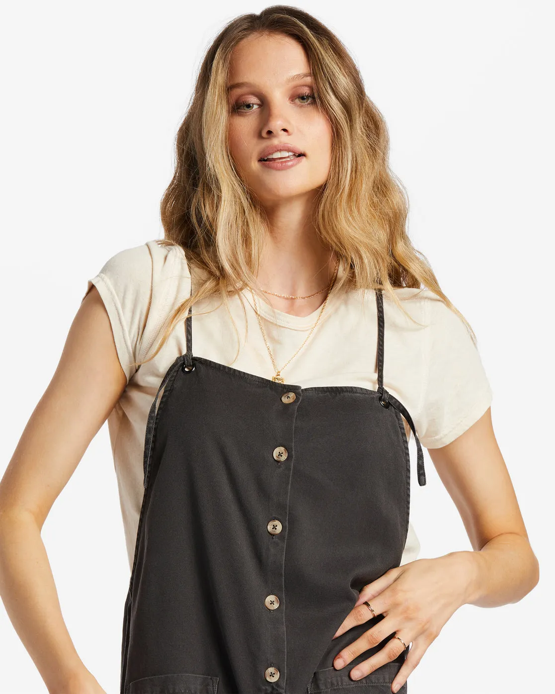 Beach Cruiser Wide-Leg Overalls - Off Black 1