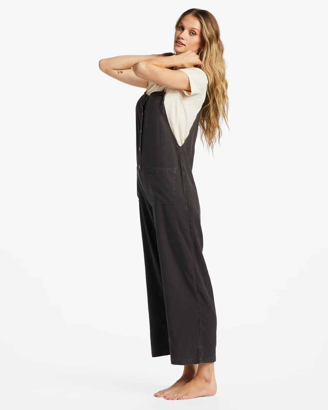 Beach Cruiser Wide-Leg Overalls - Off Black 1