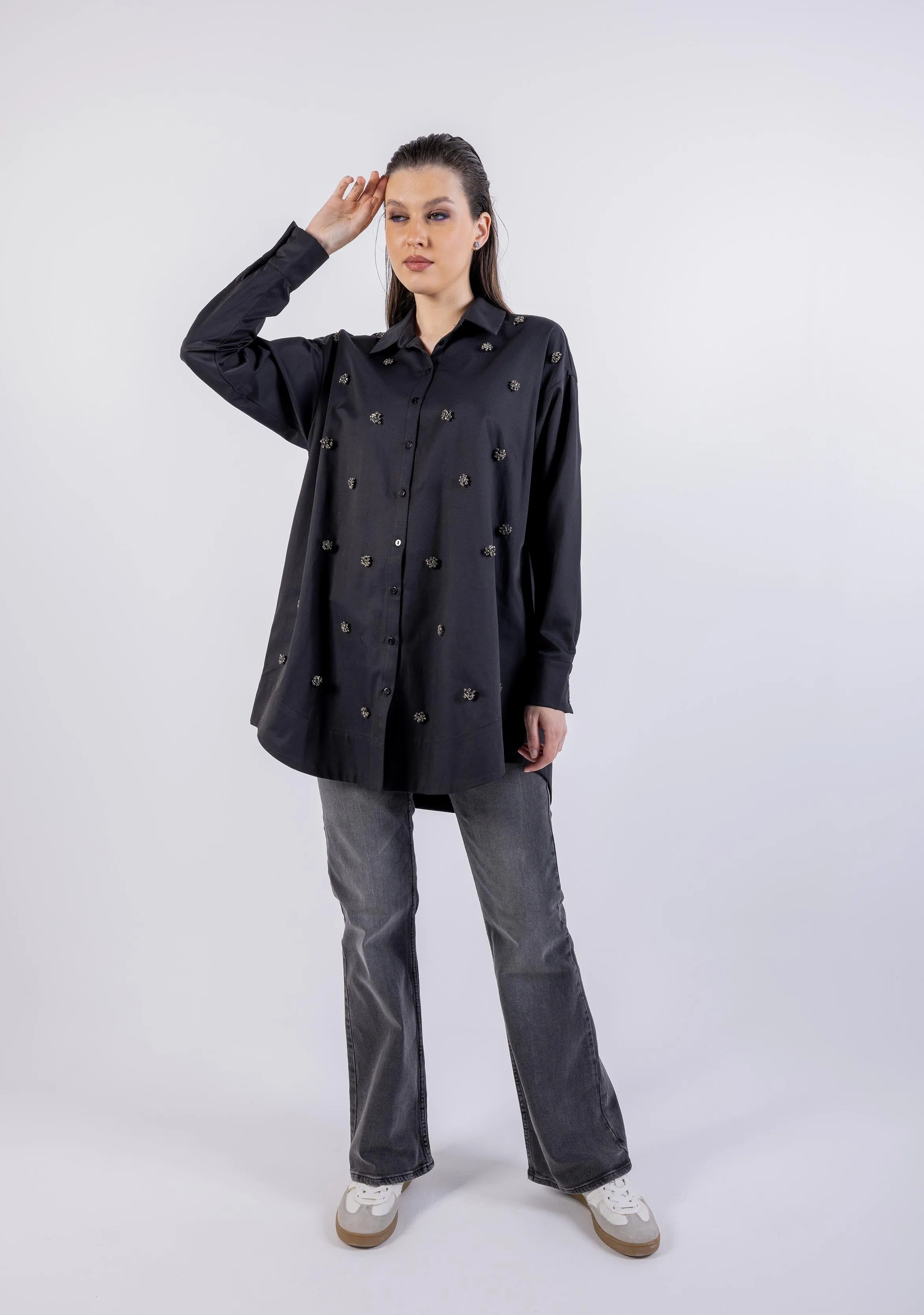 Bead-Embellished Oversized Shirt