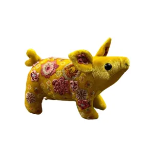 'Beauty Piglet' Hand Embroidered Silk Velvet Animal Decoration