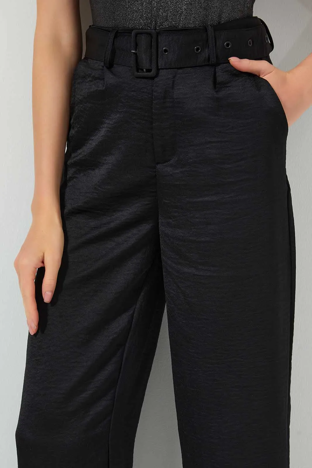 Black Belted Straight Fit Trouser