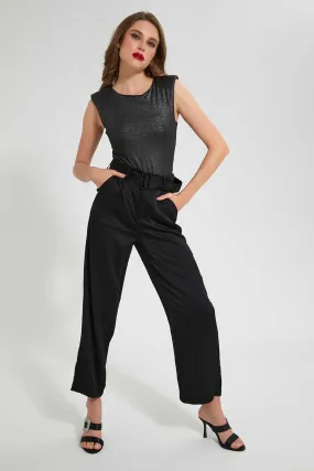 Black Belted Straight Fit Trouser