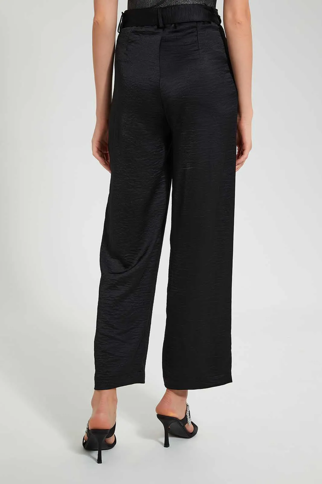 Black Belted Straight Fit Trouser