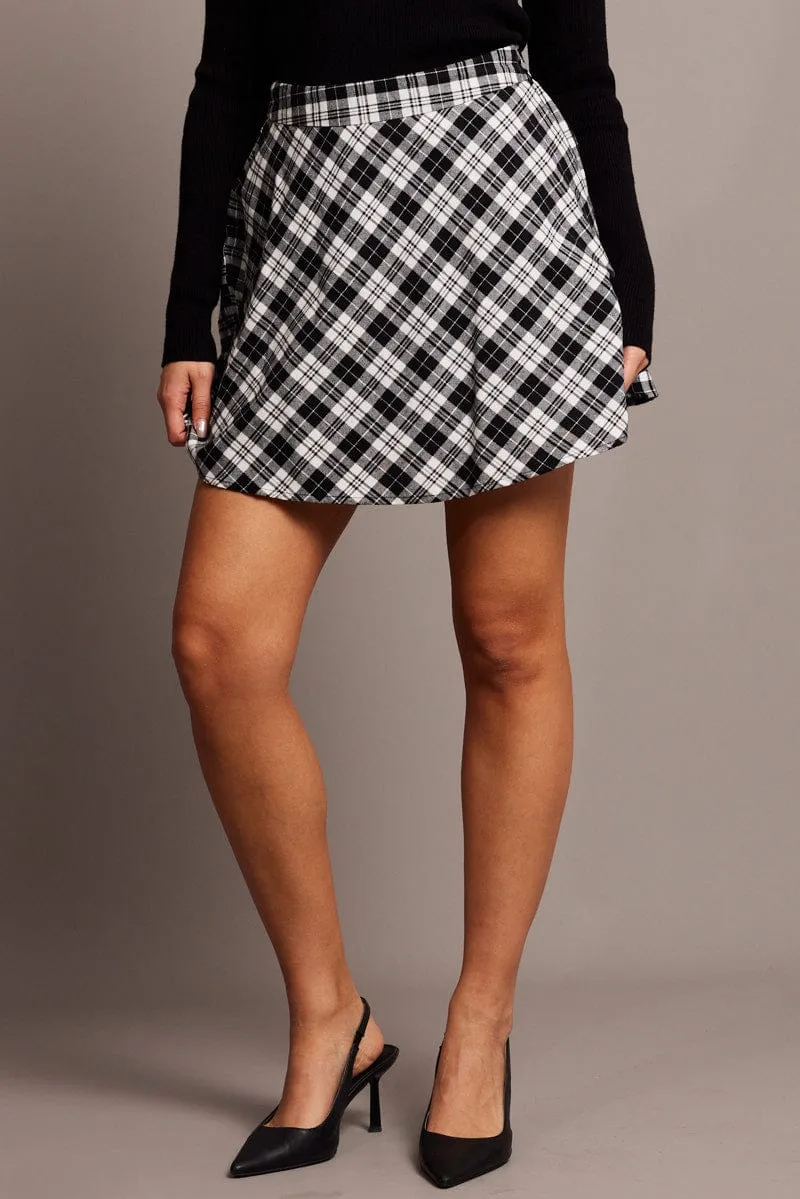 Black Check Skater Skirt Mini