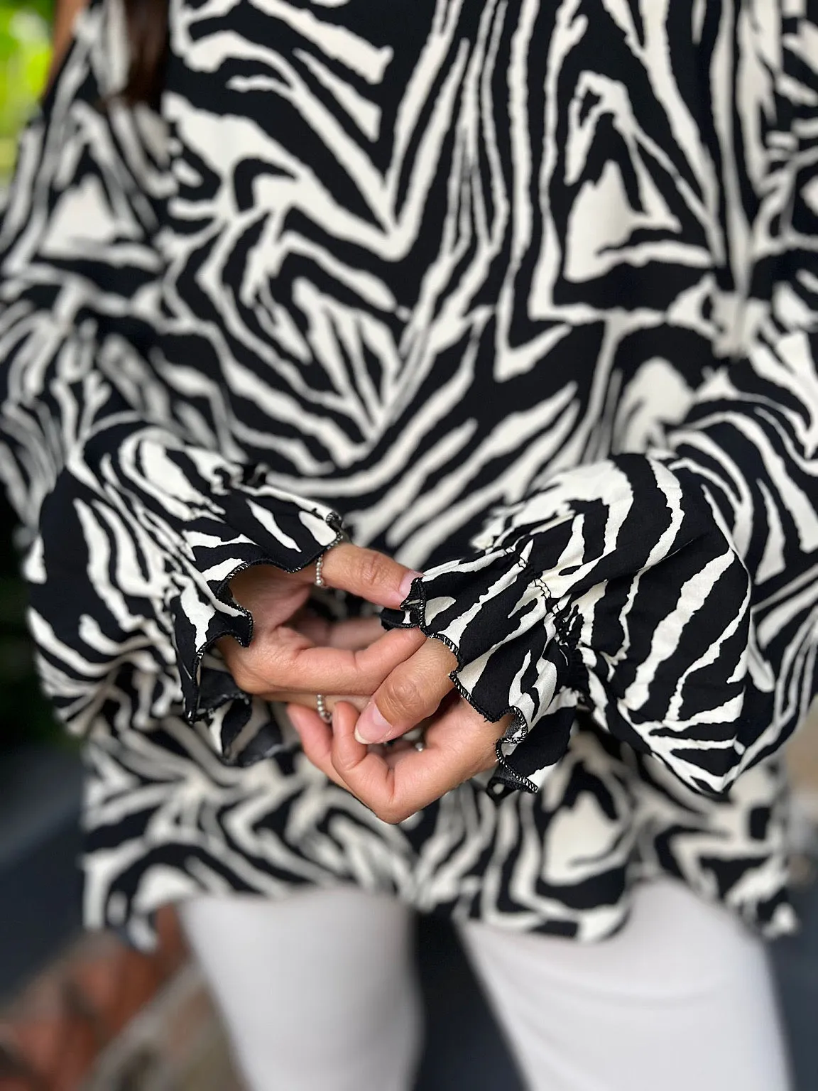 Black Cold Shoulder Zebra Print Top Anna