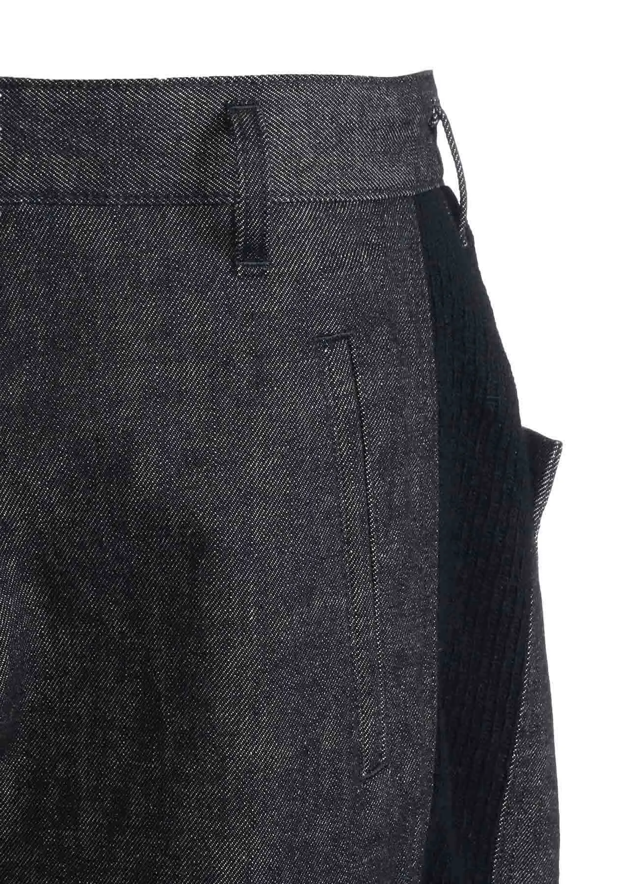 BLACK DENIM  WOOL JERSEY RIBBED HEM PANTS