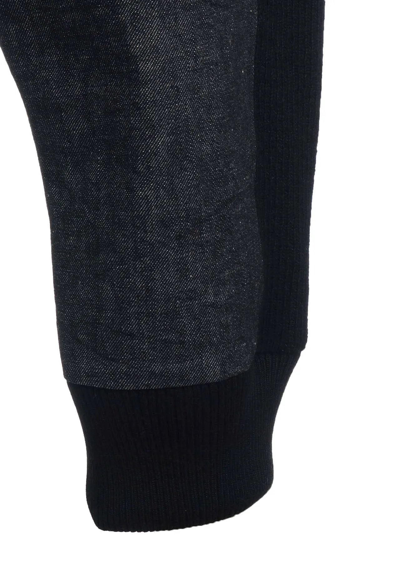 BLACK DENIM  WOOL JERSEY RIBBED HEM PANTS