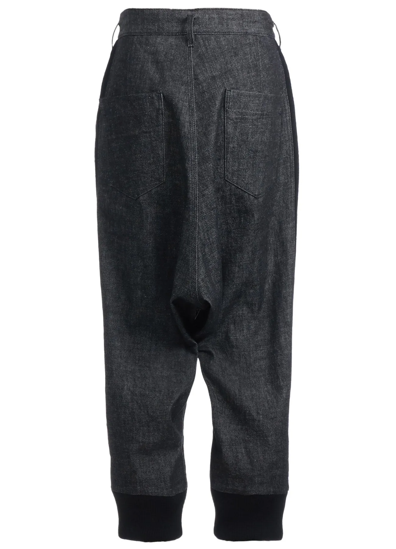 BLACK DENIM  WOOL JERSEY RIBBED HEM PANTS