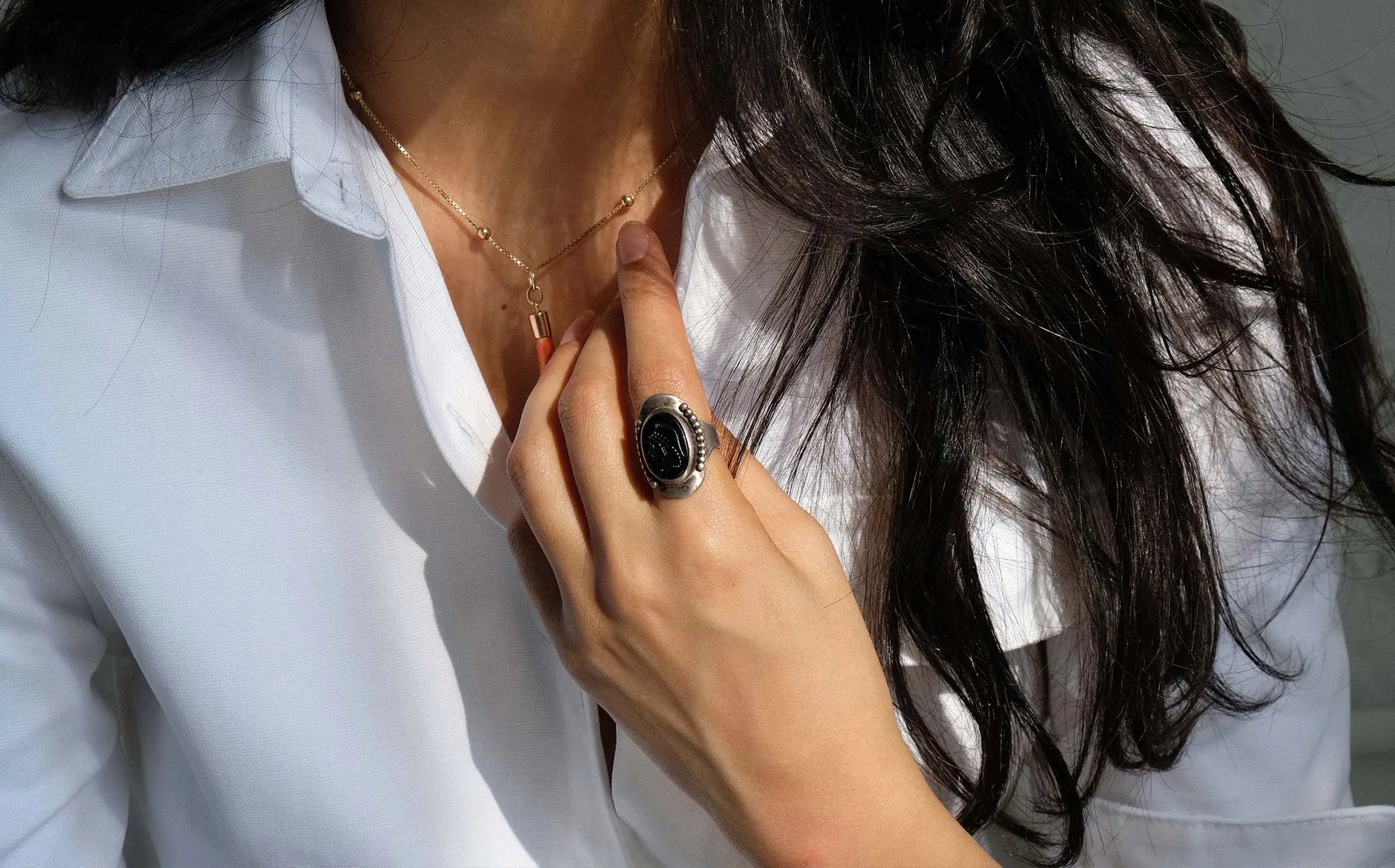 Black Glass Cameo Ring