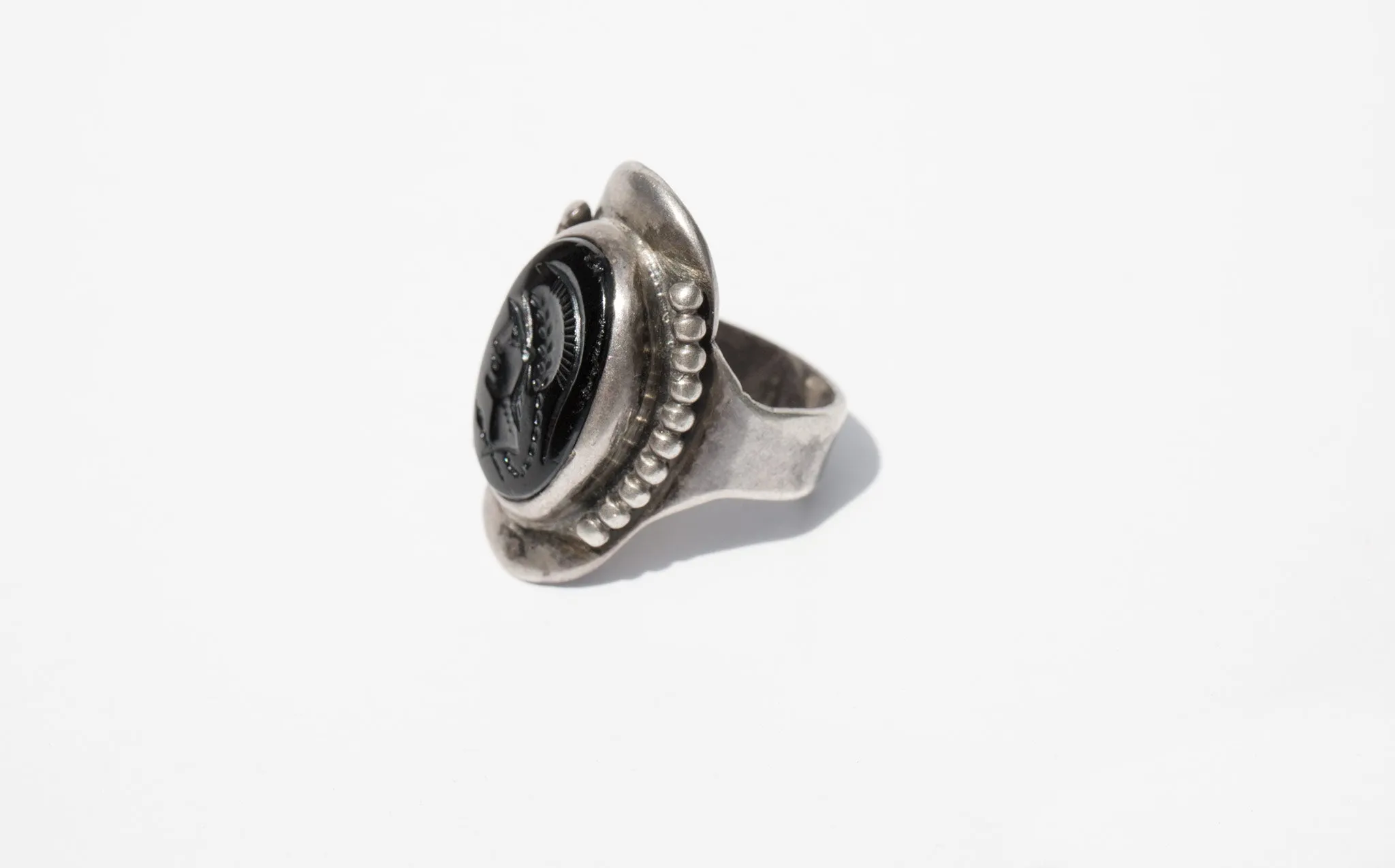 Black Glass Cameo Ring