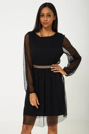 Black Mesh Skater Dress