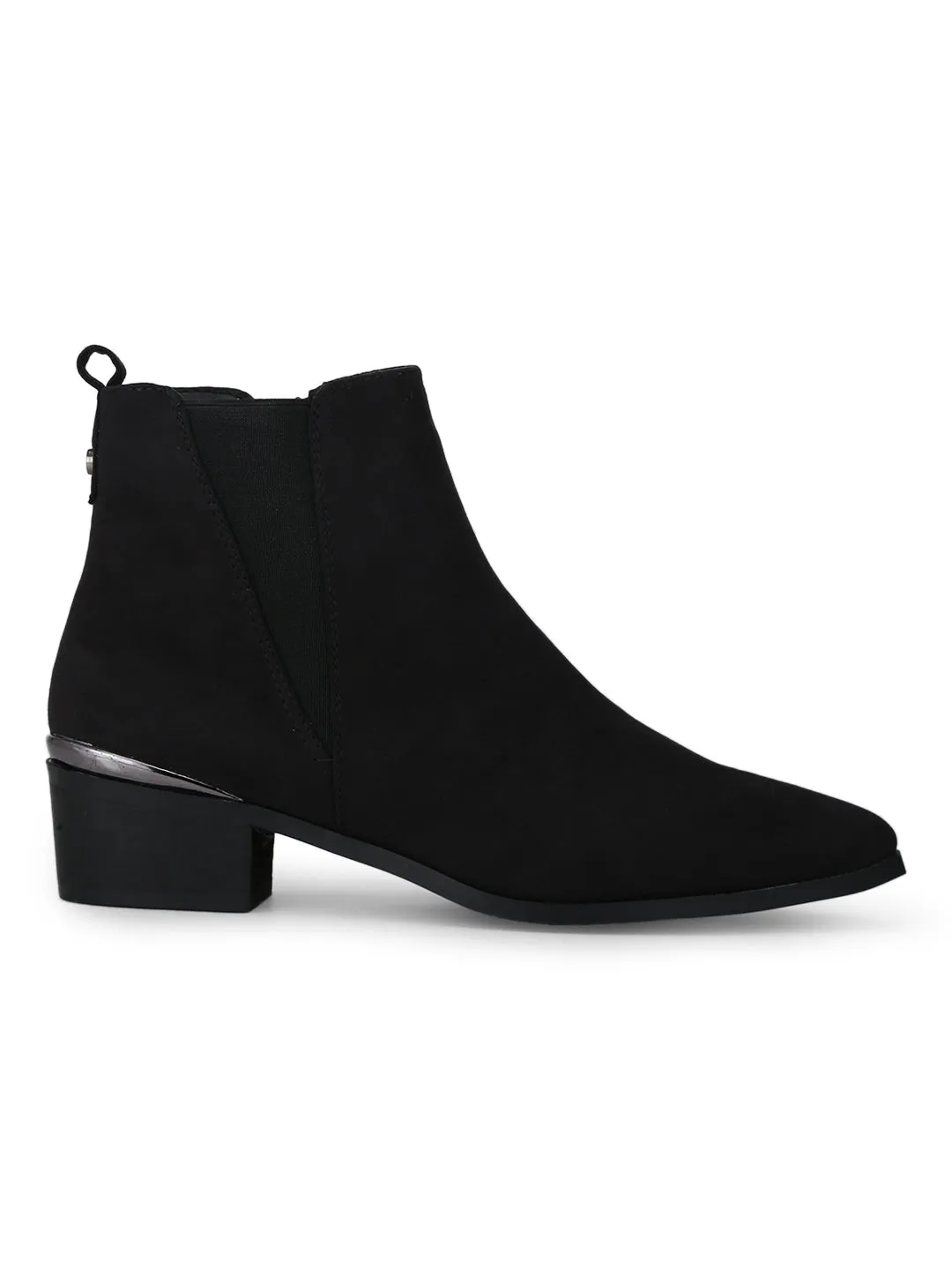 Black Micro Low Heel Ankle Length Boots